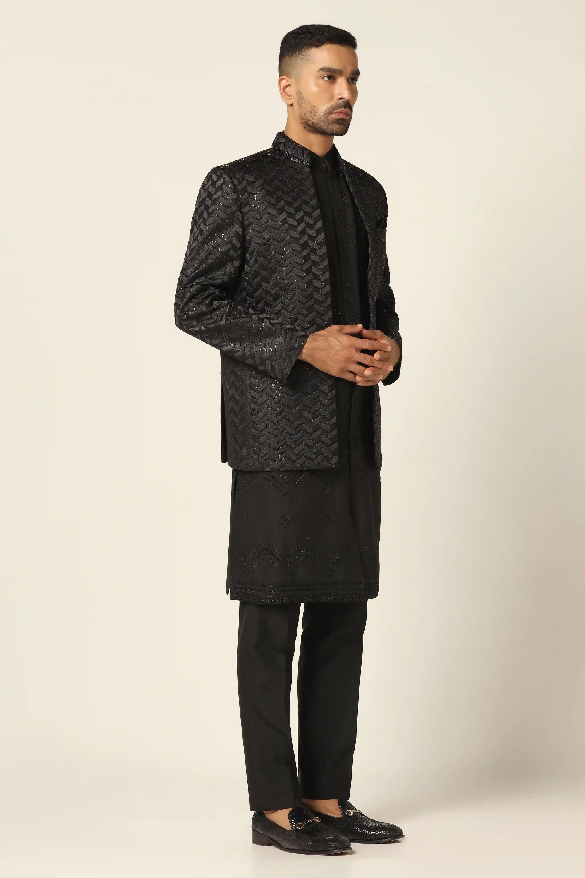 Make a statement with the Black Indowestern, featuring exquisite embroidery. Shop now!