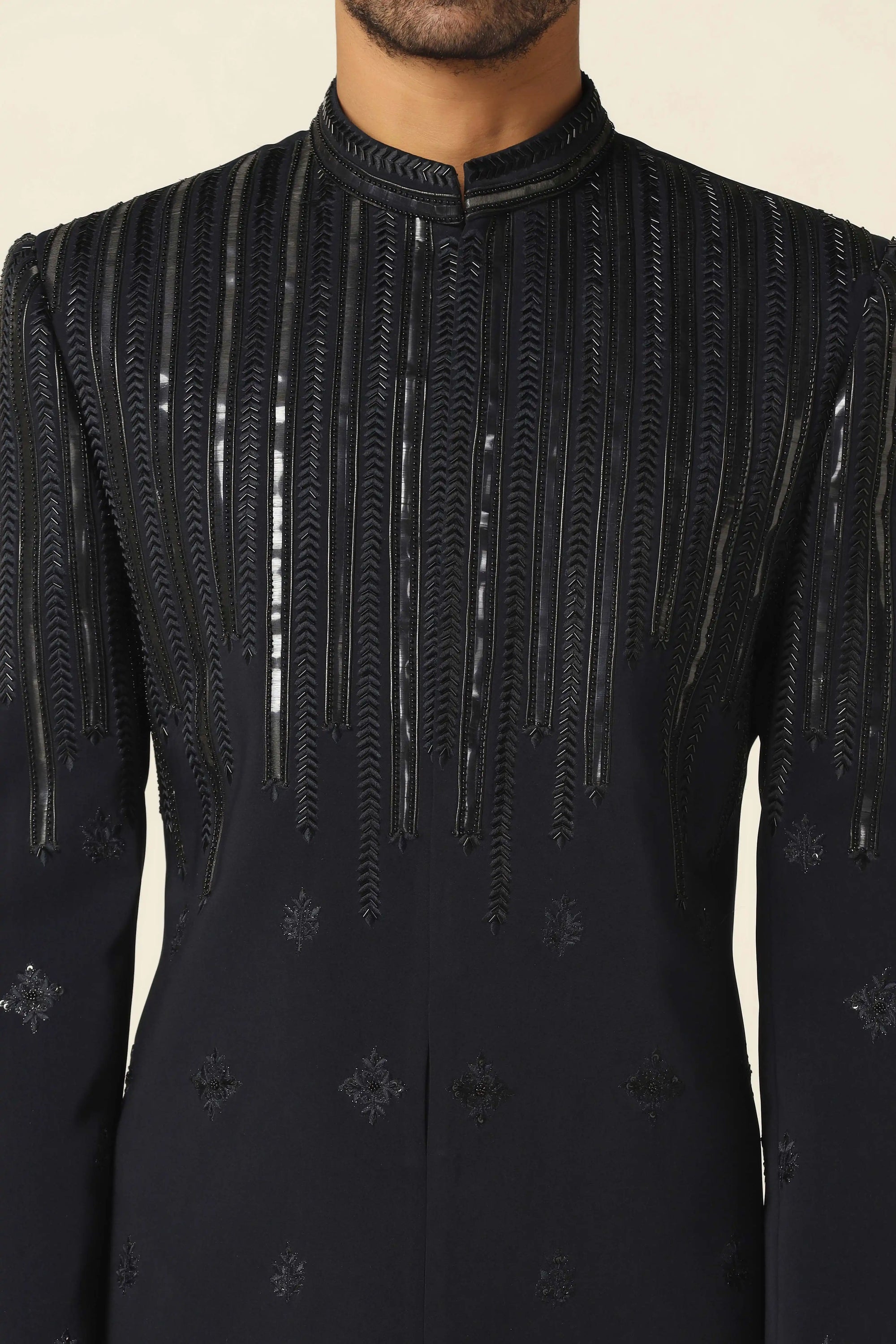 Elevate your style with our Navy bandhgala. Featuring design with thread embroidery. Shop Now!