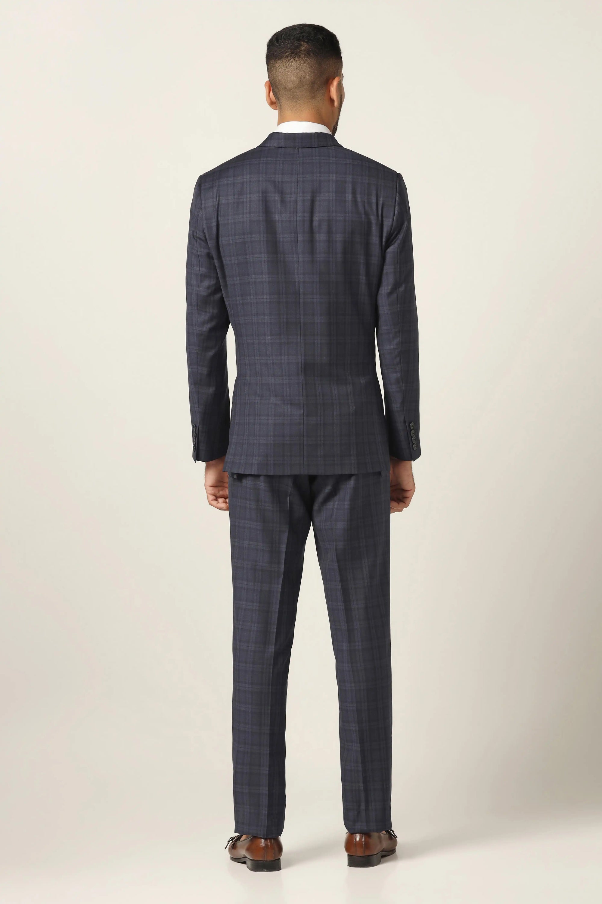 Redefine your style with our Navy Blue Checked Suit. Shop Now!
