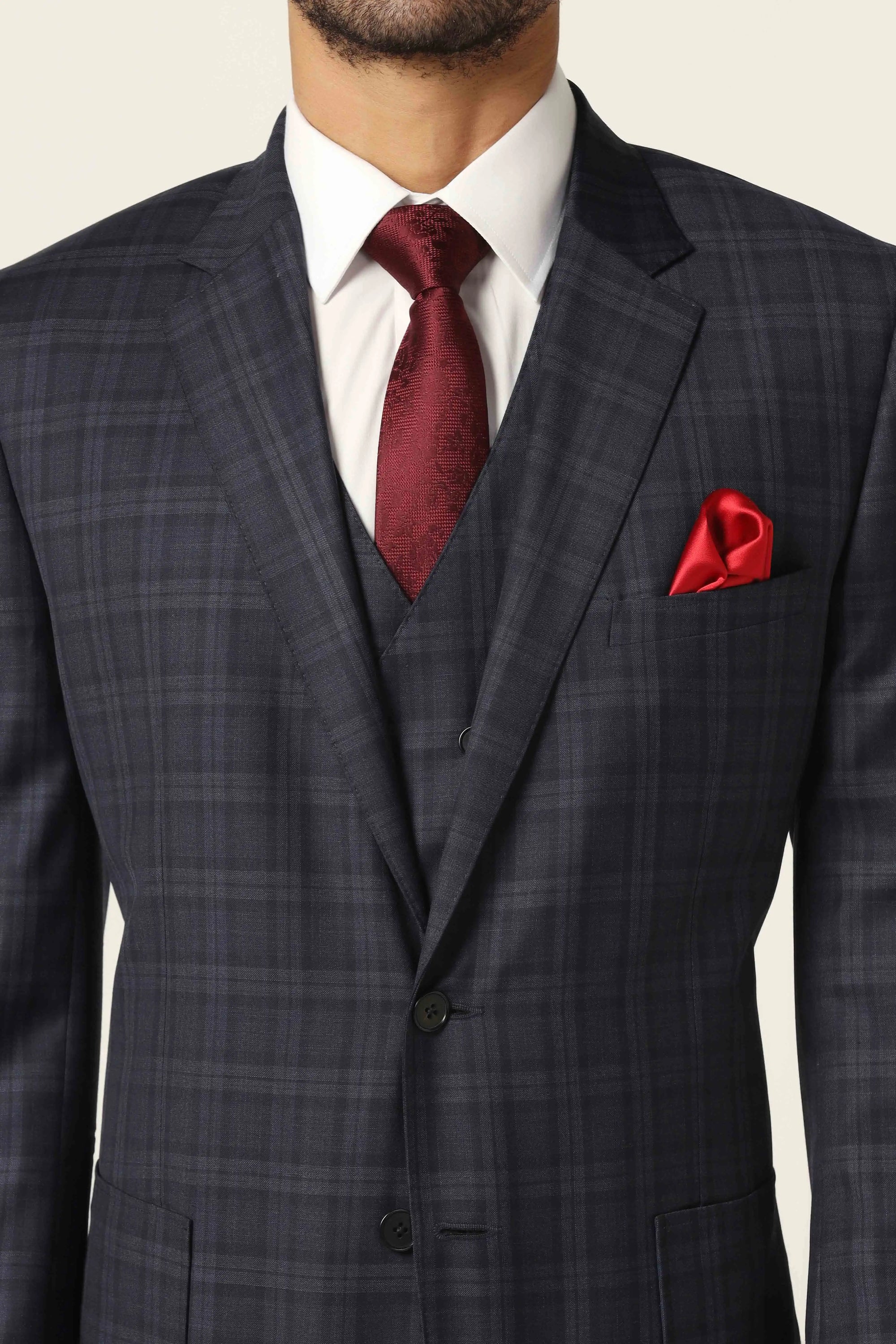 Redefine your style with our Navy Blue Checked Suit. Shop Now!