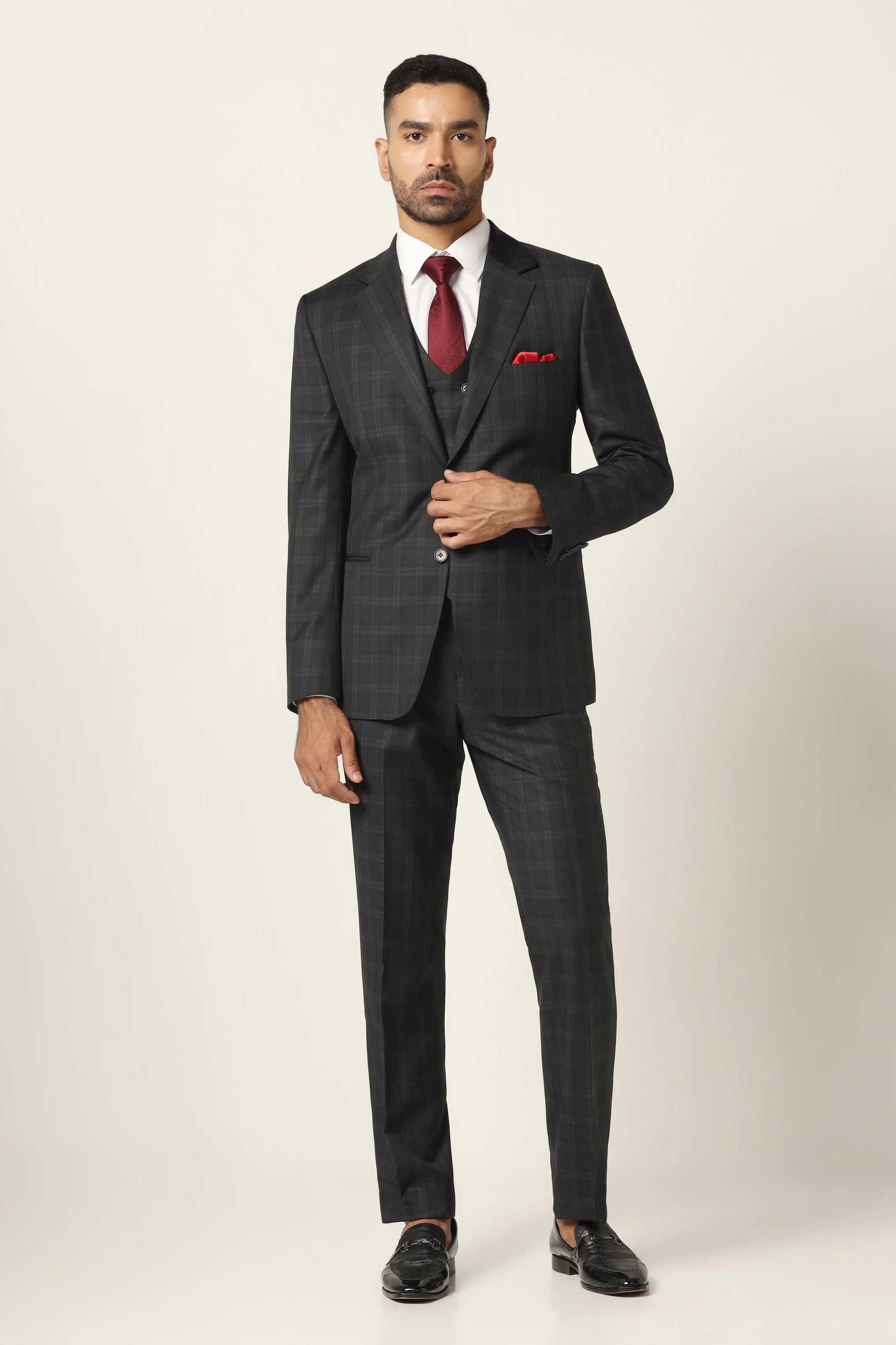Embrace elegance with this Black Checked Suit, designed for lasting impressions. Shop now!