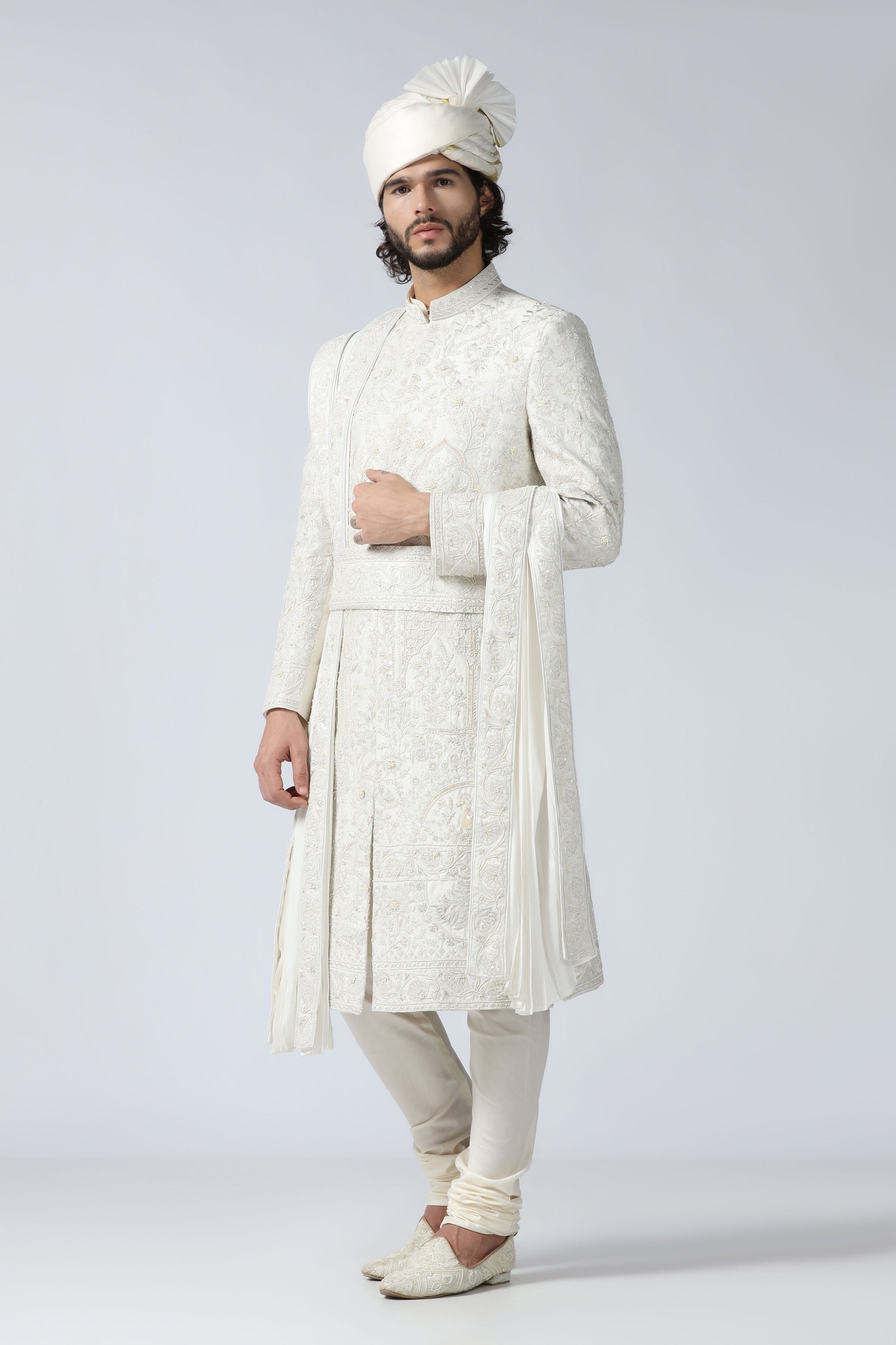 Ivory Embroidered Sherwani