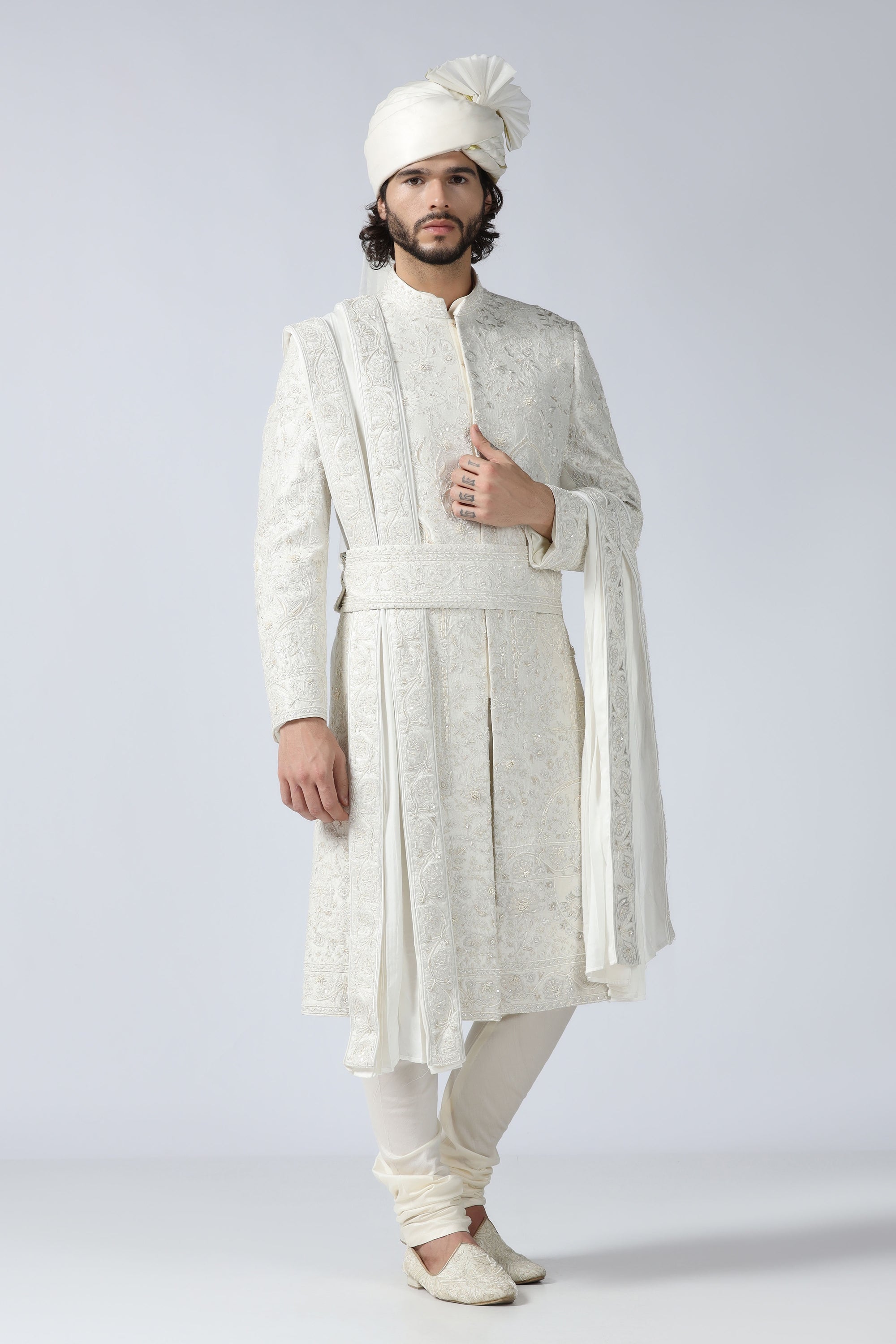 Ivory Embroidered Sherwani