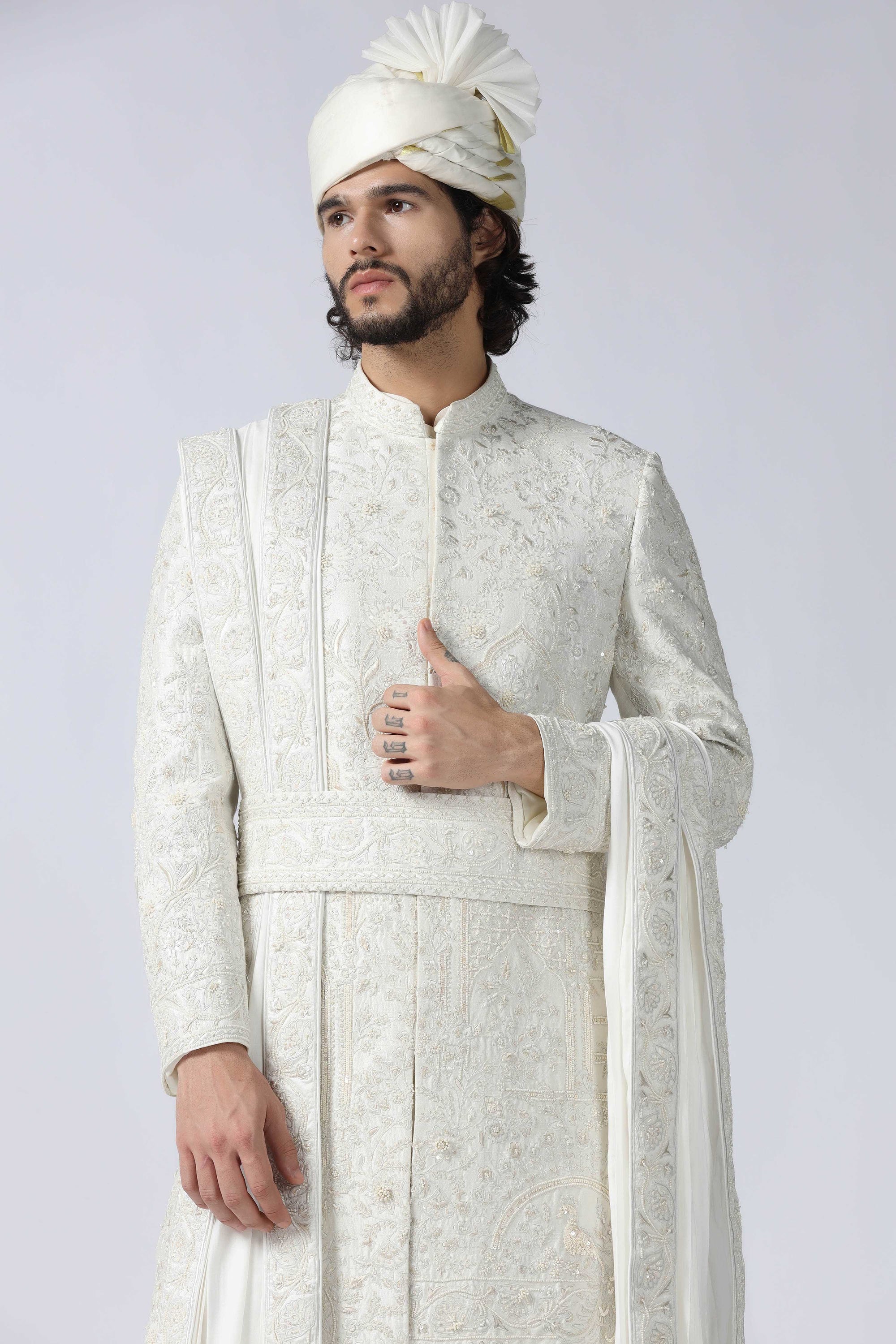 Ivory Embroidered Sherwani