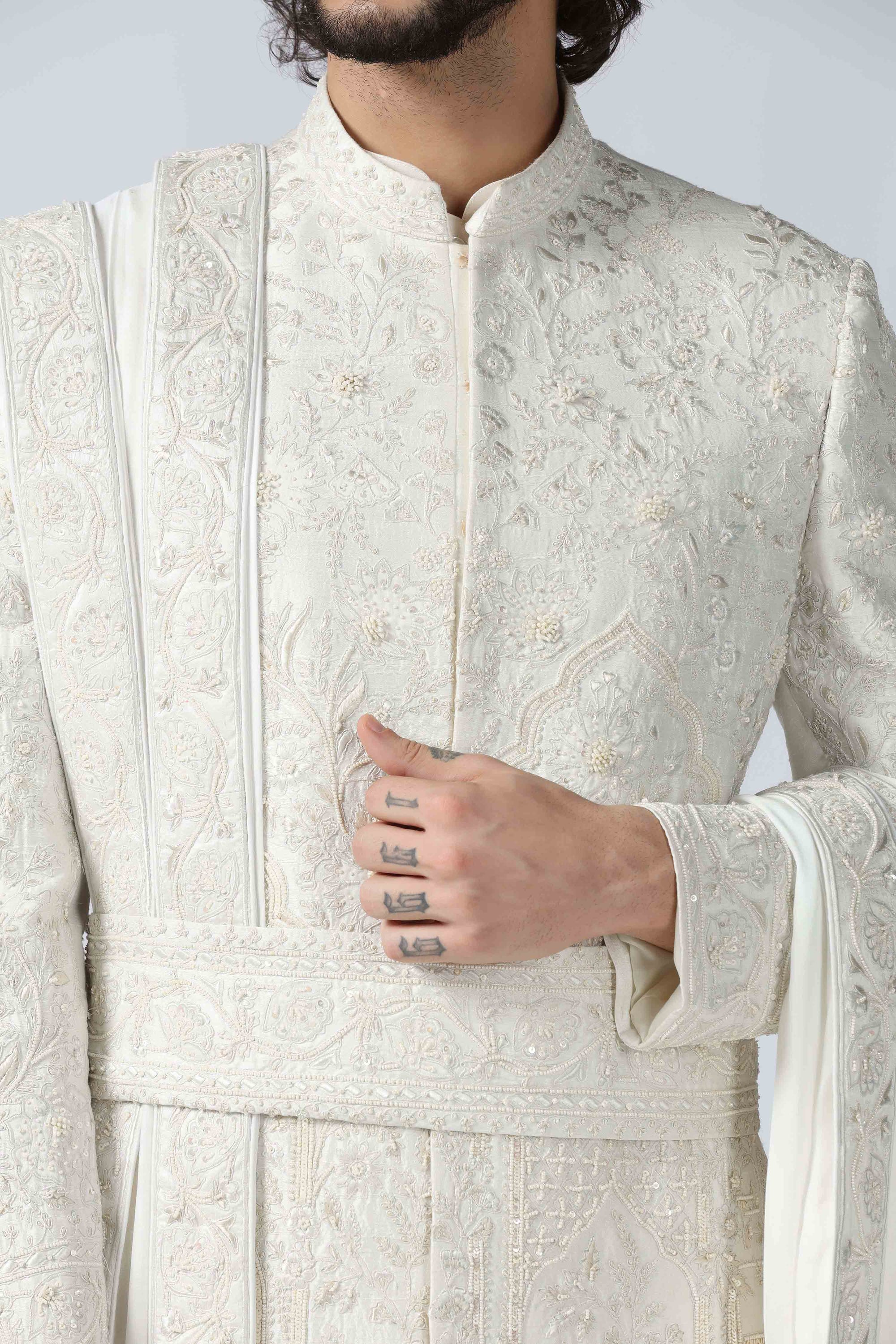 Ivory Embroidered Sherwani