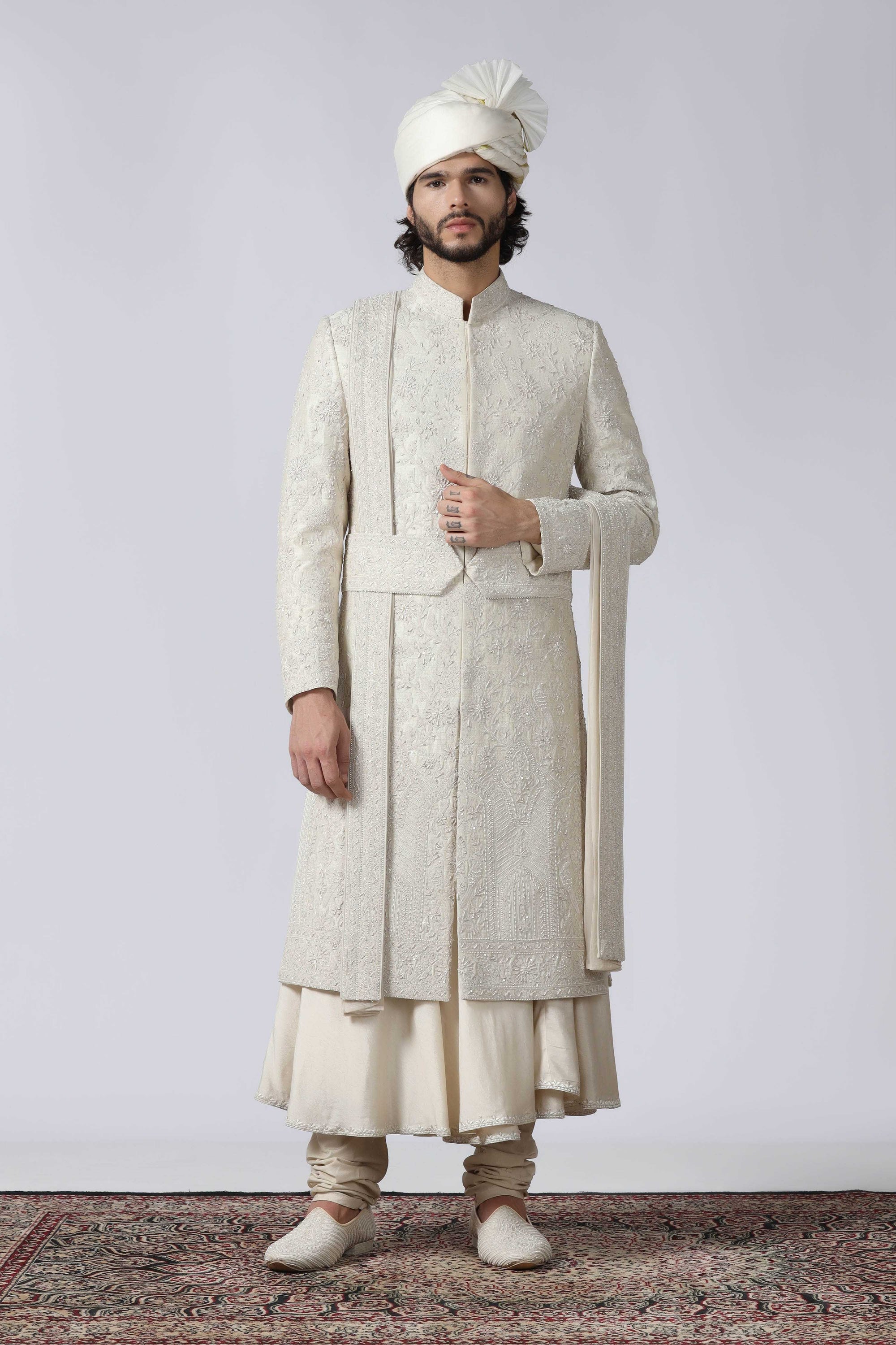 Biege Embroidered Sherwani