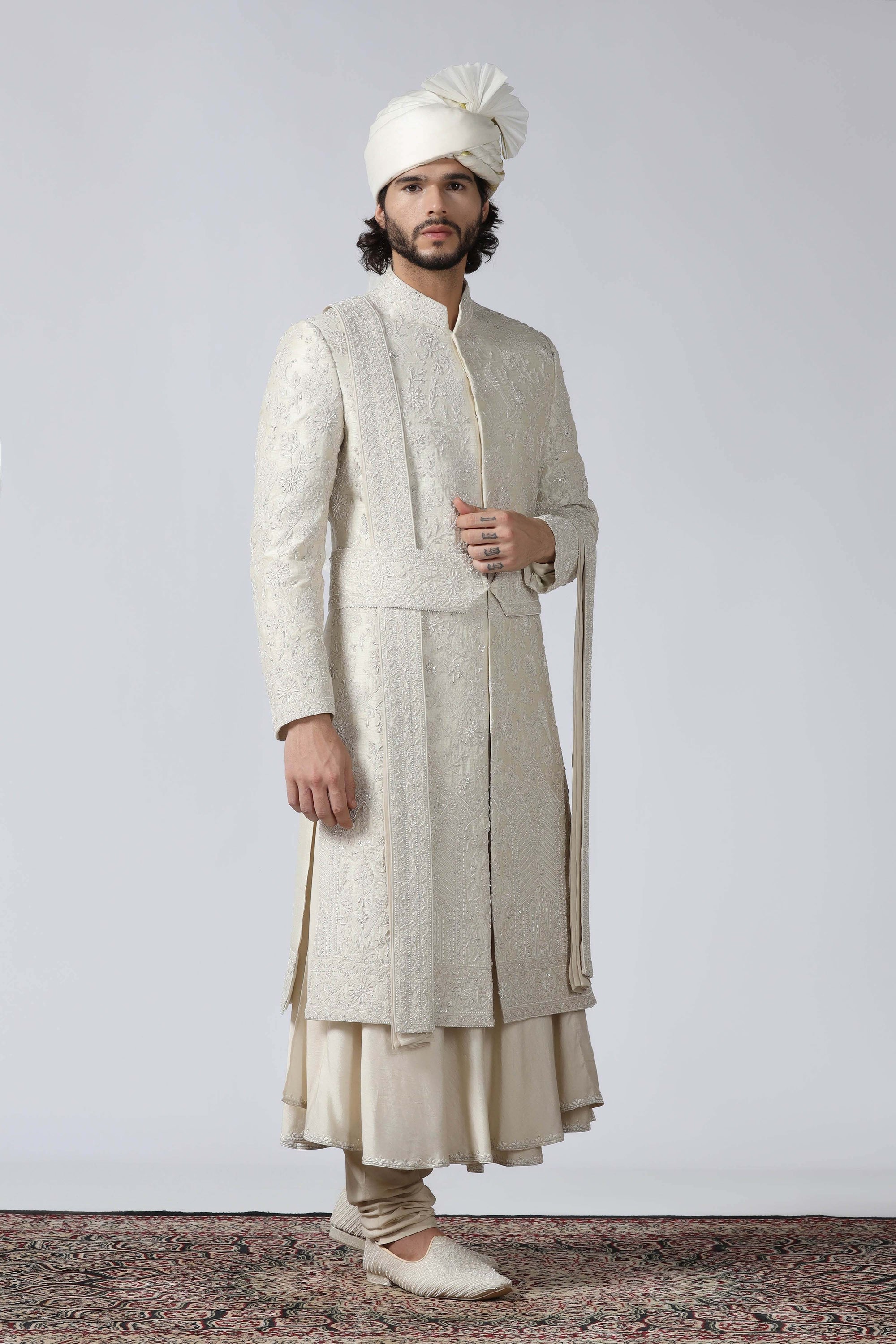 Biege Embroidered Sherwani