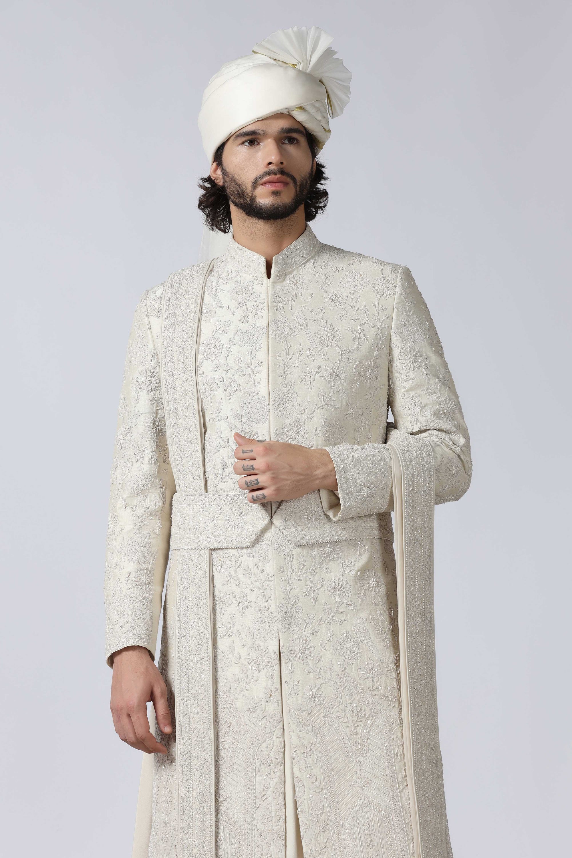 Biege Embroidered Sherwani