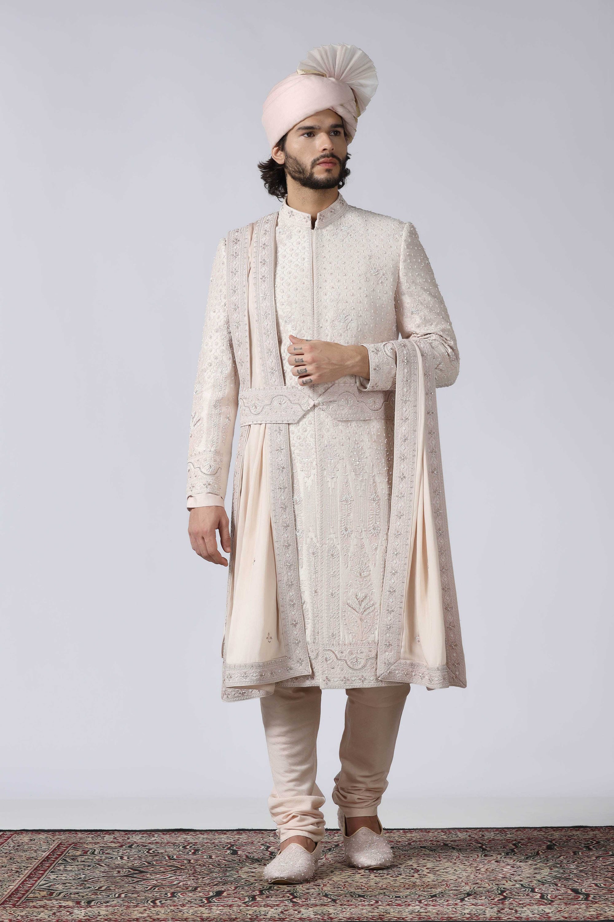 Peach Embroidered Sherwani