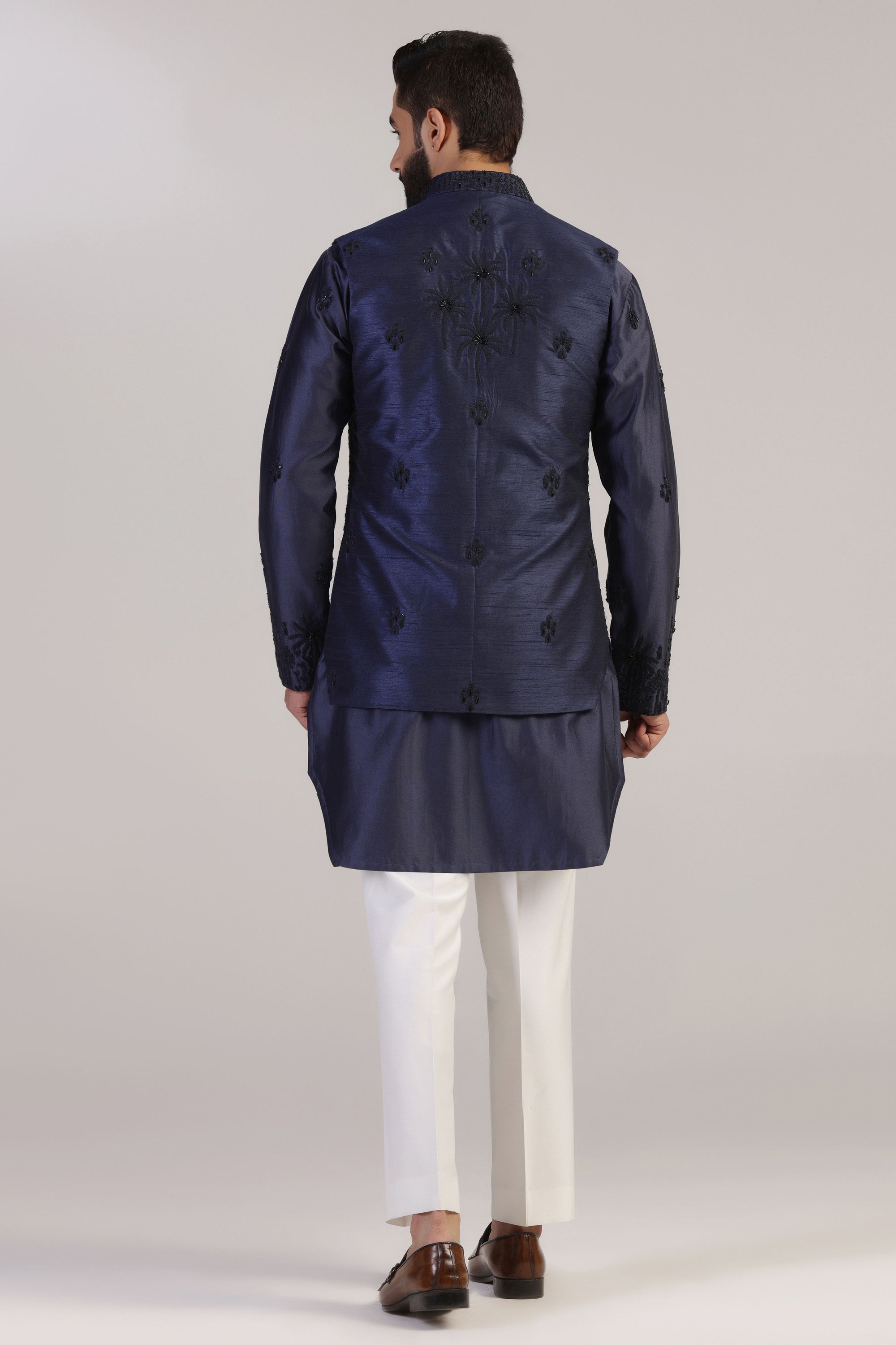 Enhance your wardrobe with our Navy Embroidered Jacket Set. Shop Now!