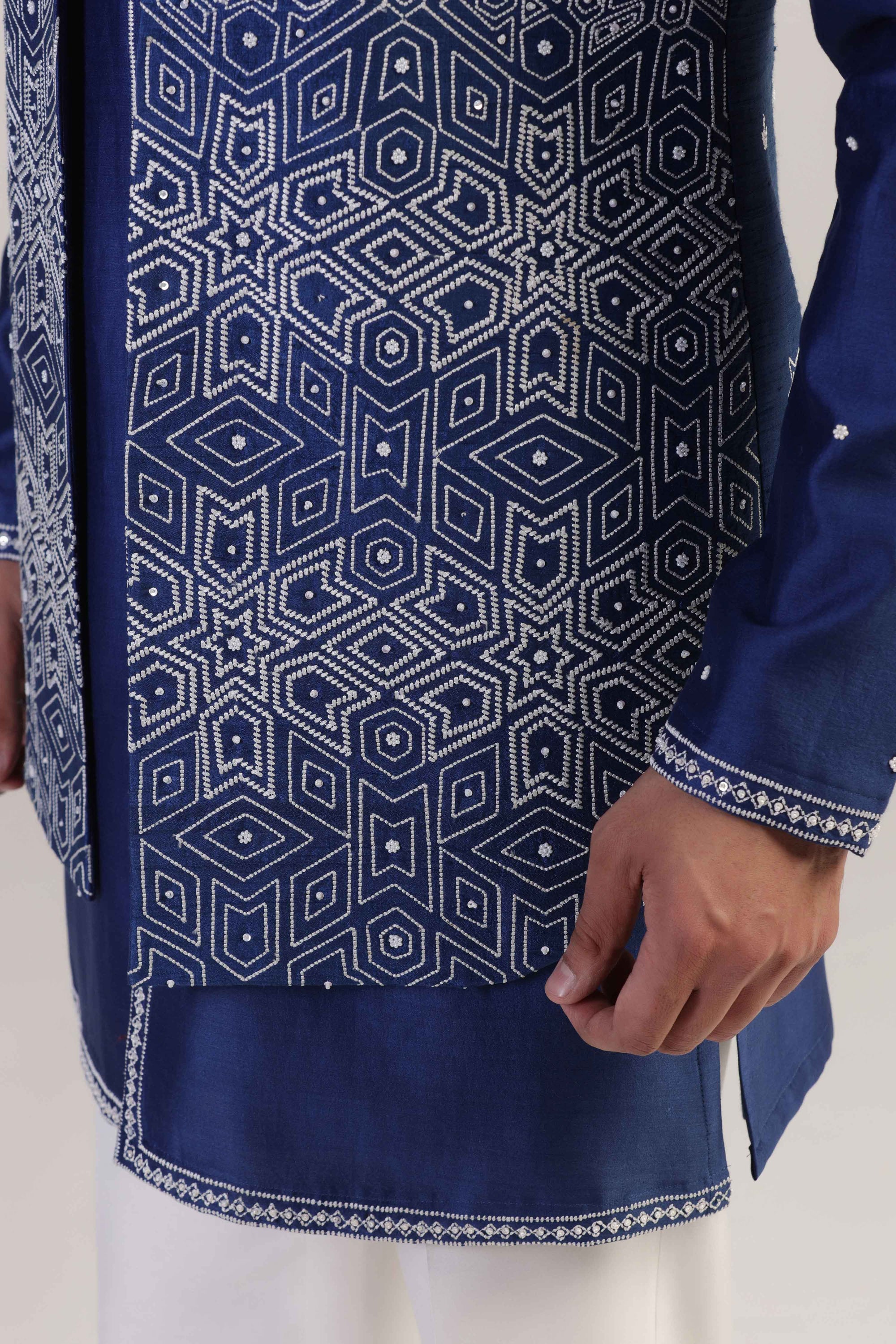 This Cobalt Blue Jacket Set is crafted from luxurious raw silk. Shop Now!