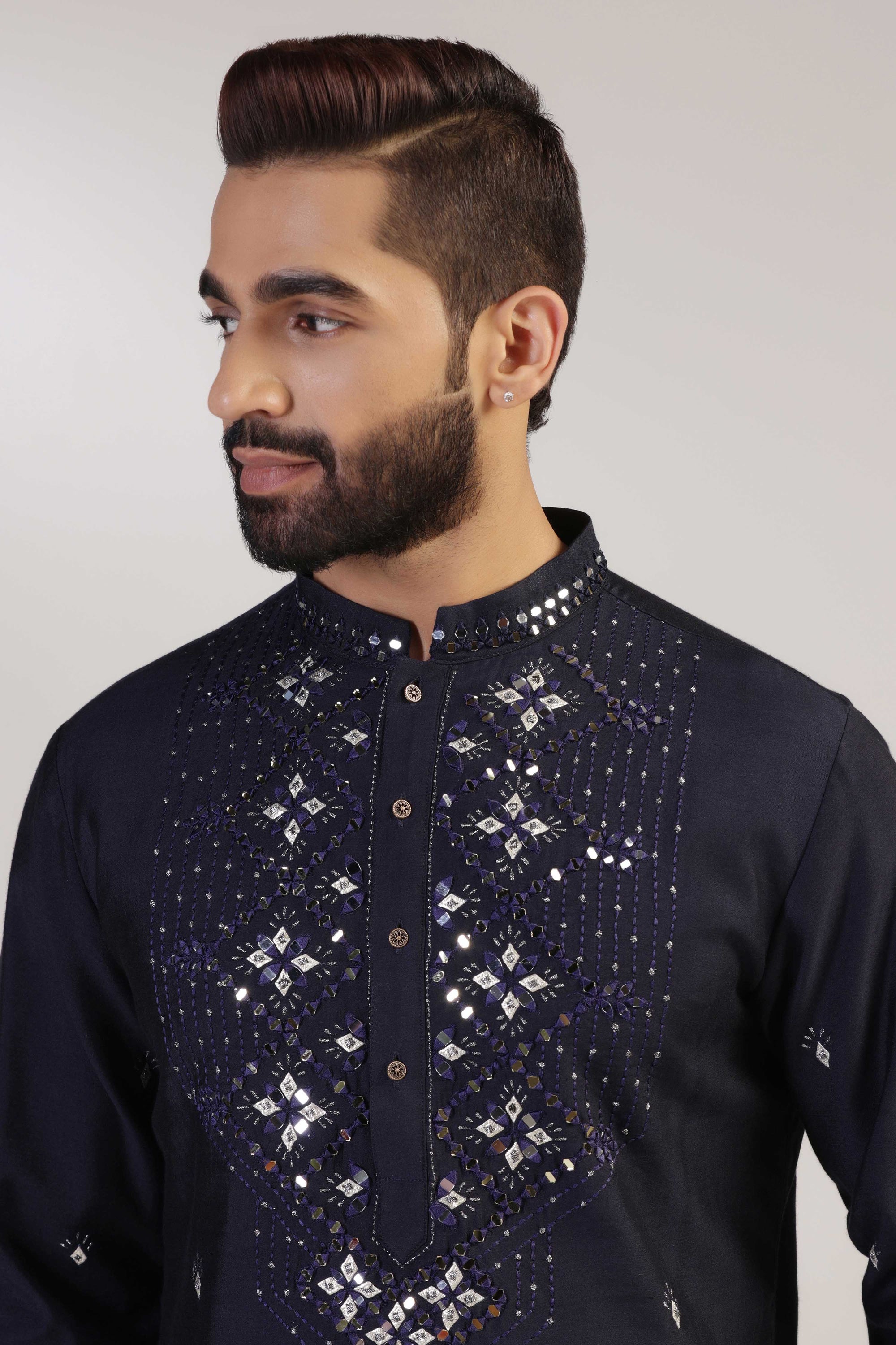 Experience the luxurious feel of our Navy Mirror Kurta Pajama. Shop Now!
