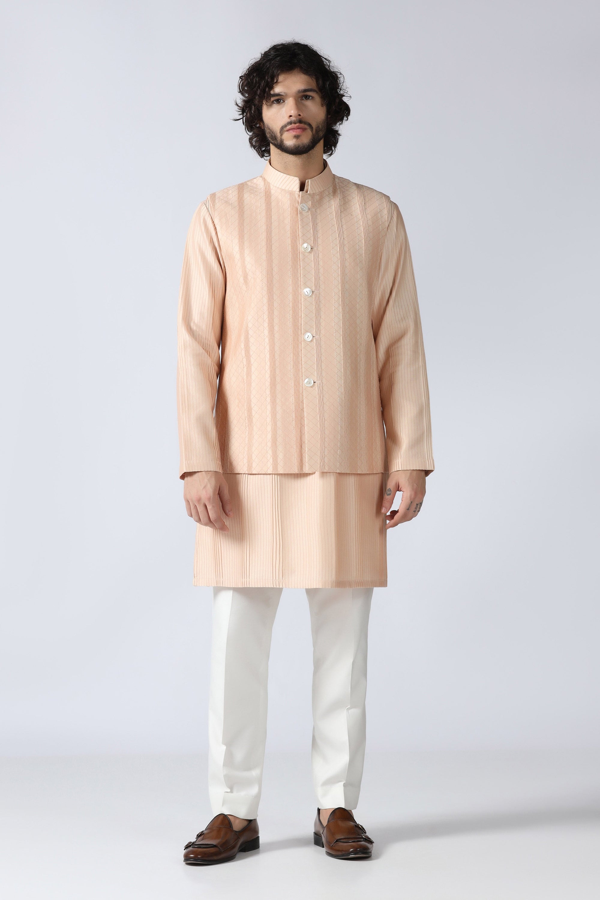 Peach Patchwork Jacket Set