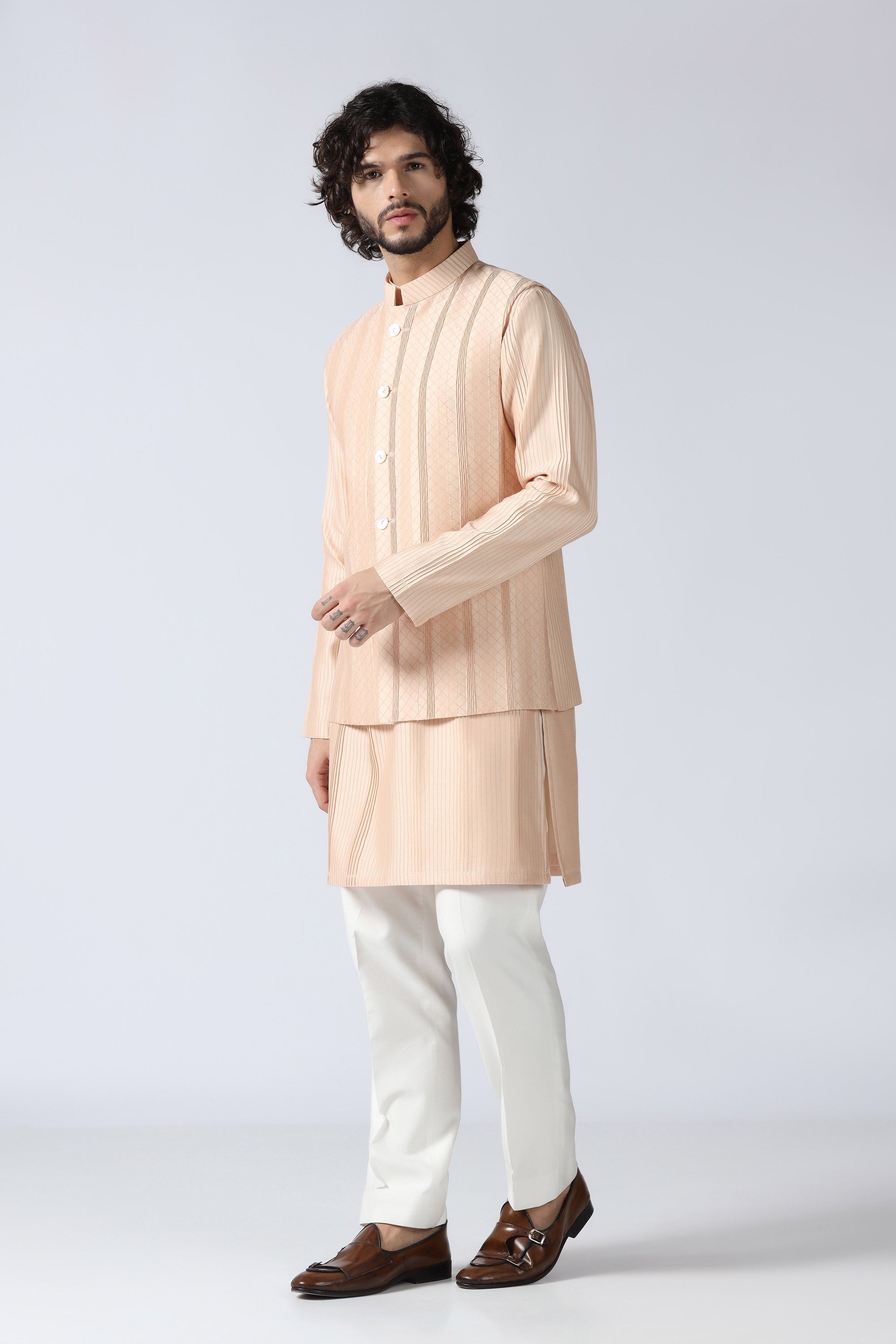 Peach Patchwork Jacket Set