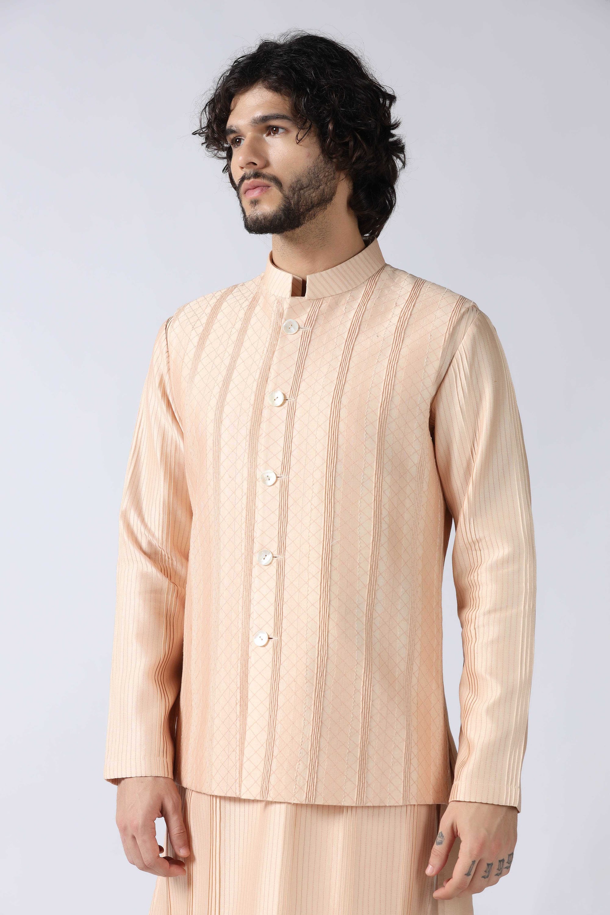 Peach Patchwork Jacket Set