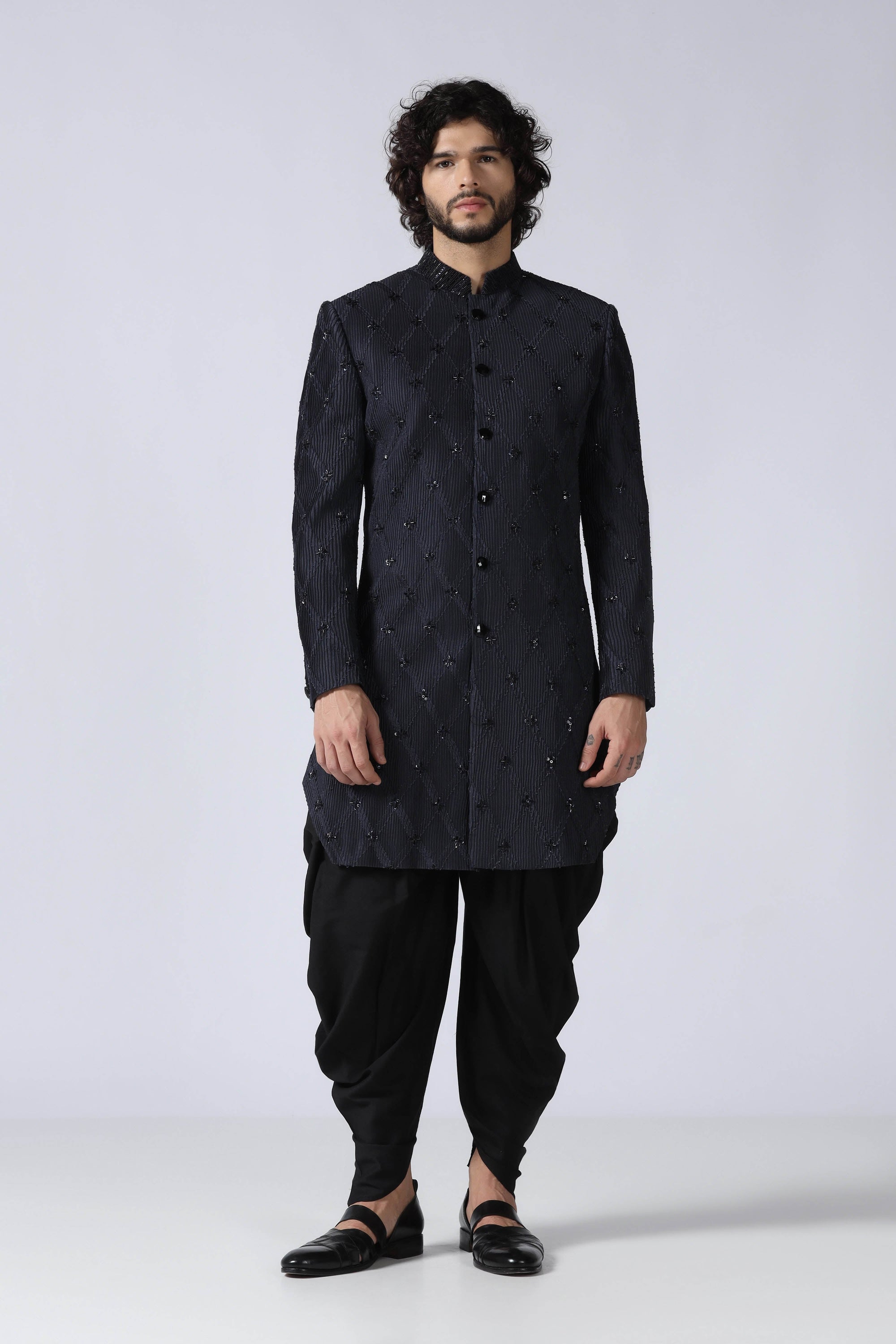 Navy Pintuck Indowestern
