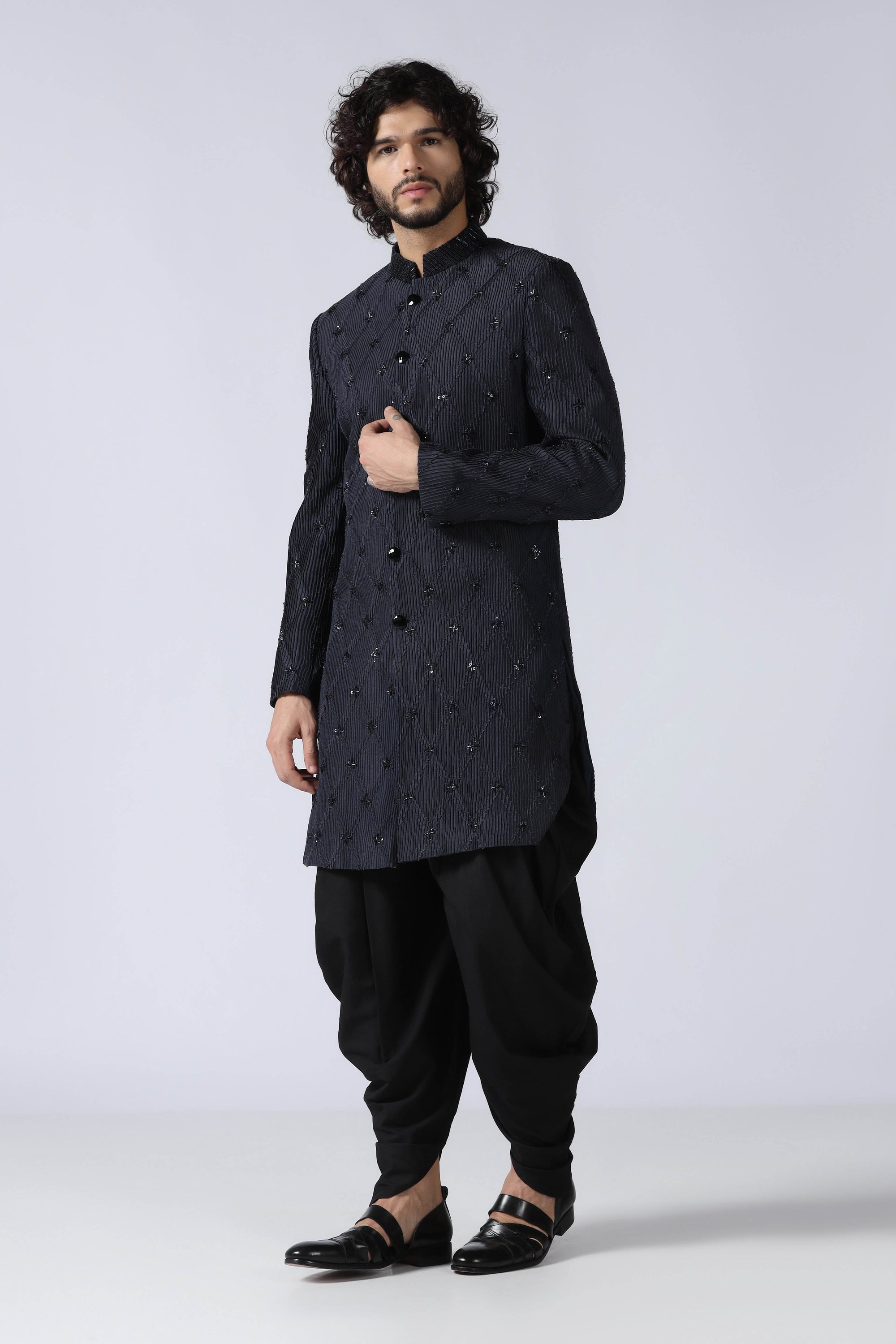 Navy Pintuck Indowestern