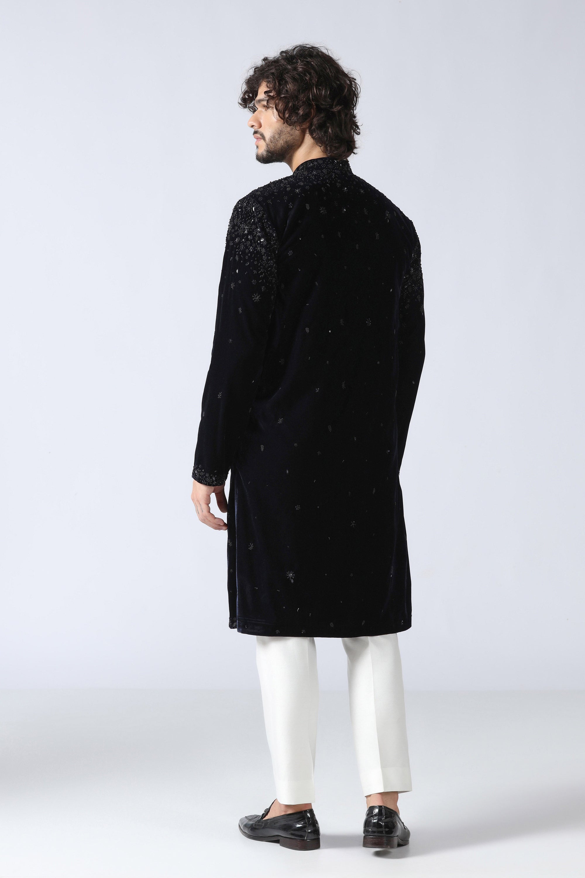 Navy Velvet Kurta Set