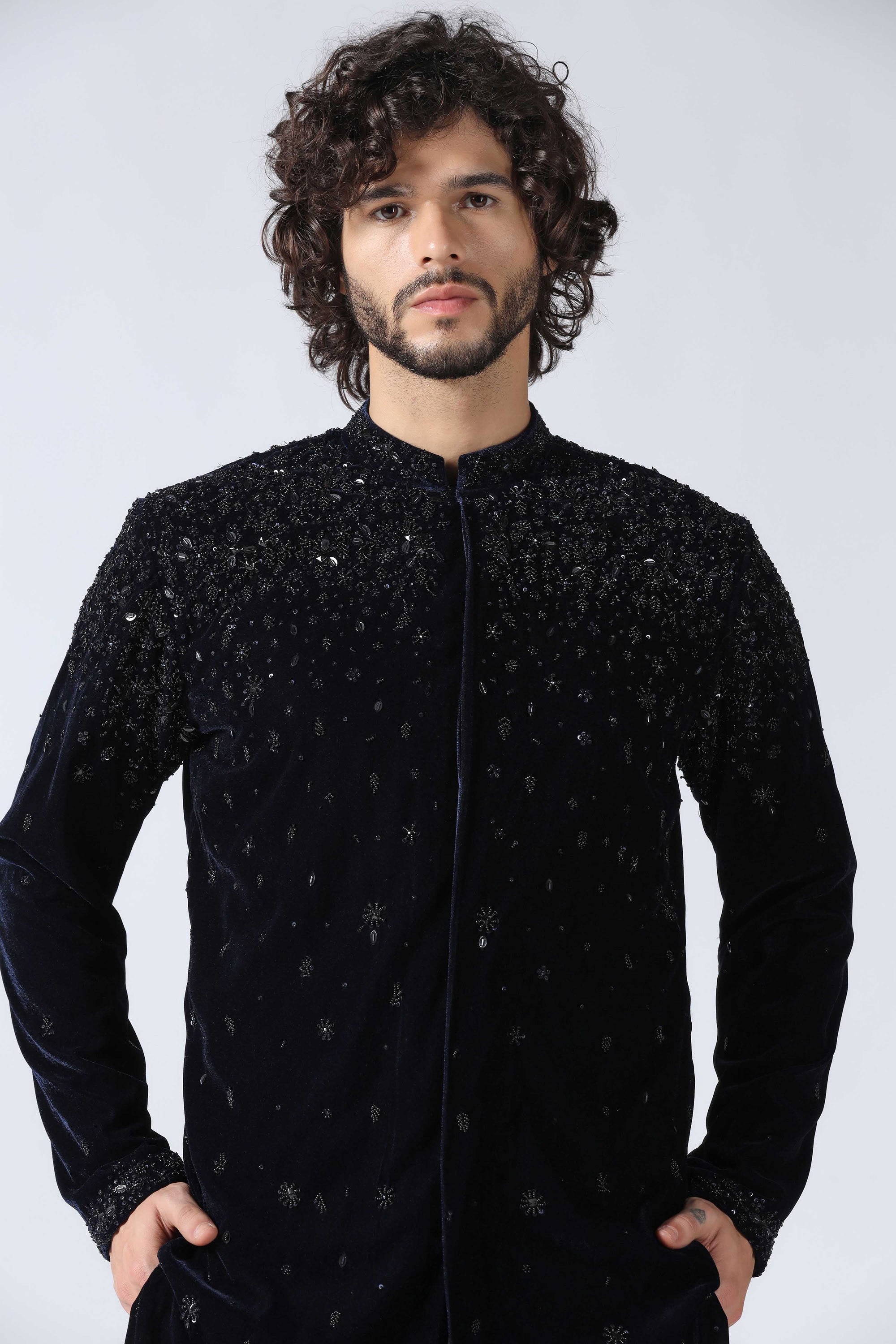 Navy Velvet Kurta Set