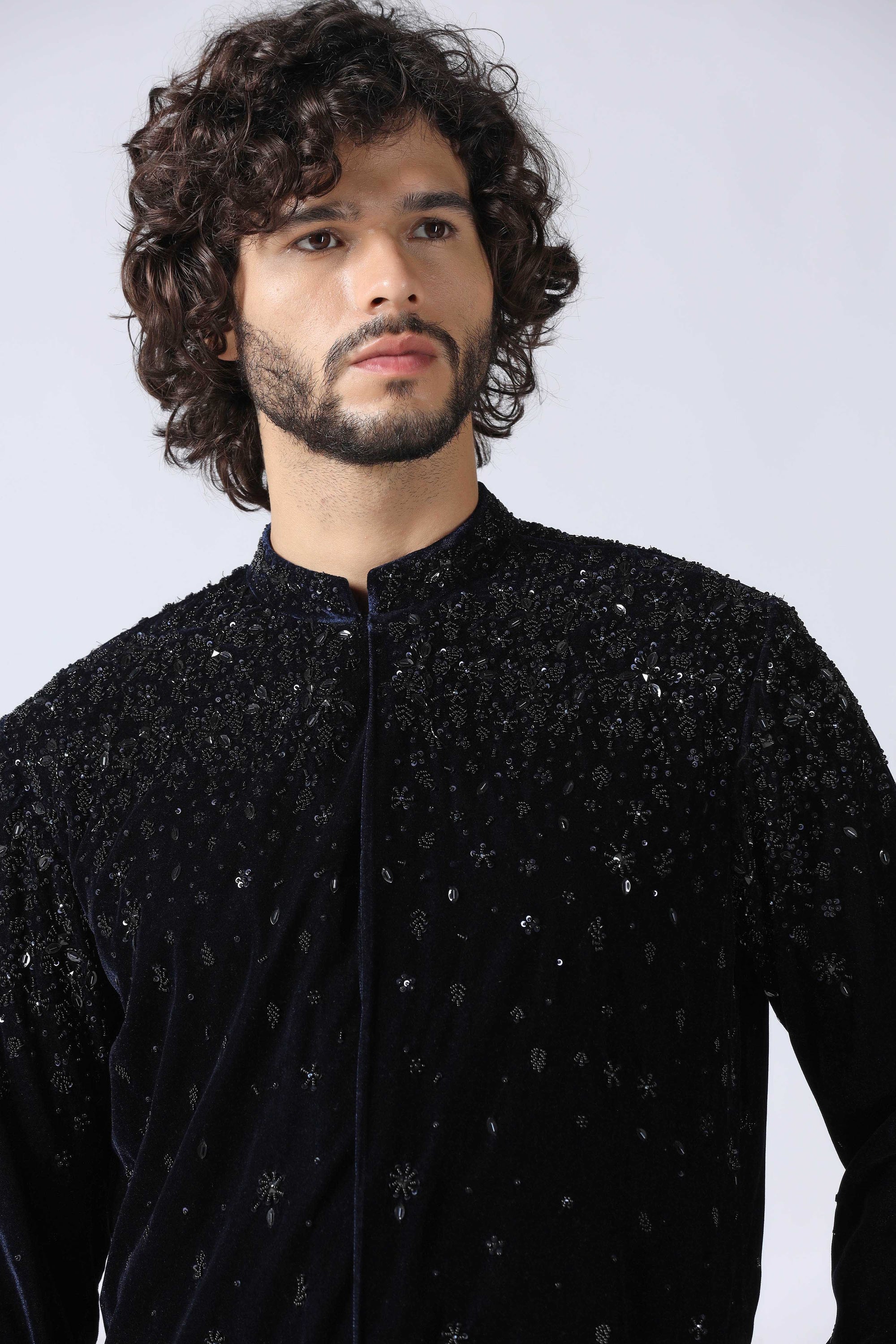 Navy Velvet Kurta Set