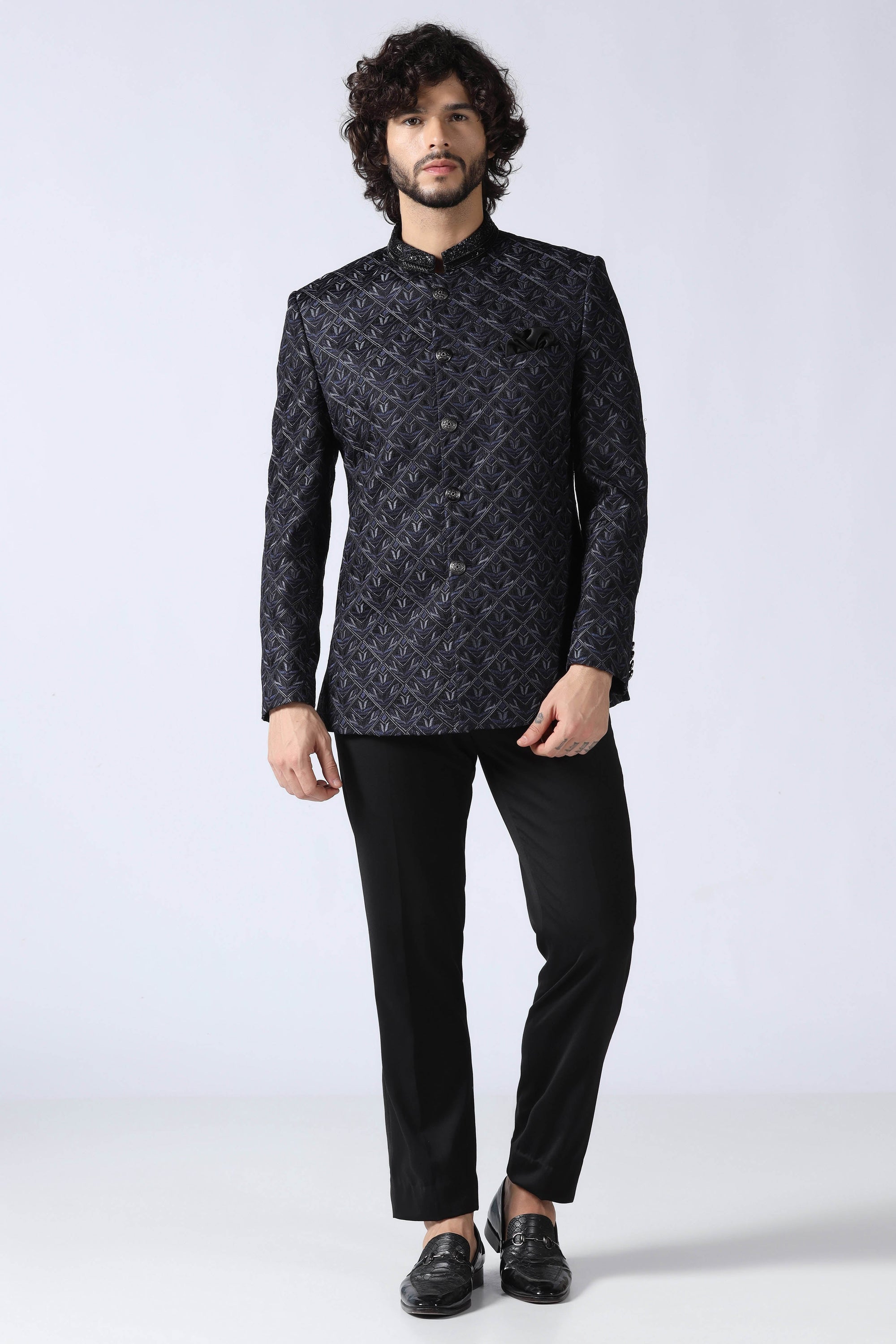Navy Geometric Bandhgala