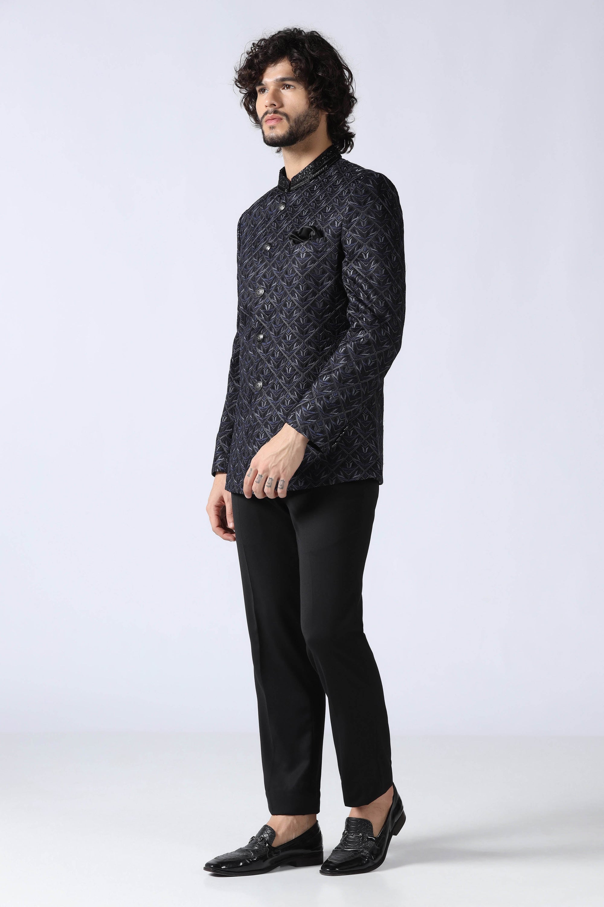 Navy Geometric Bandhgala