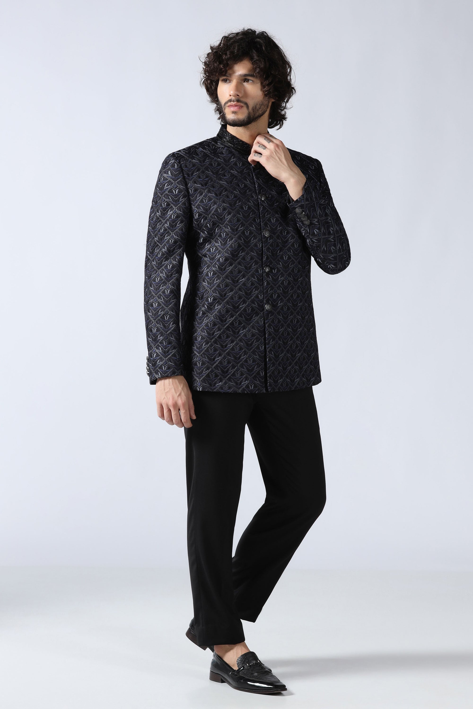 Navy Geometric Bandhgala