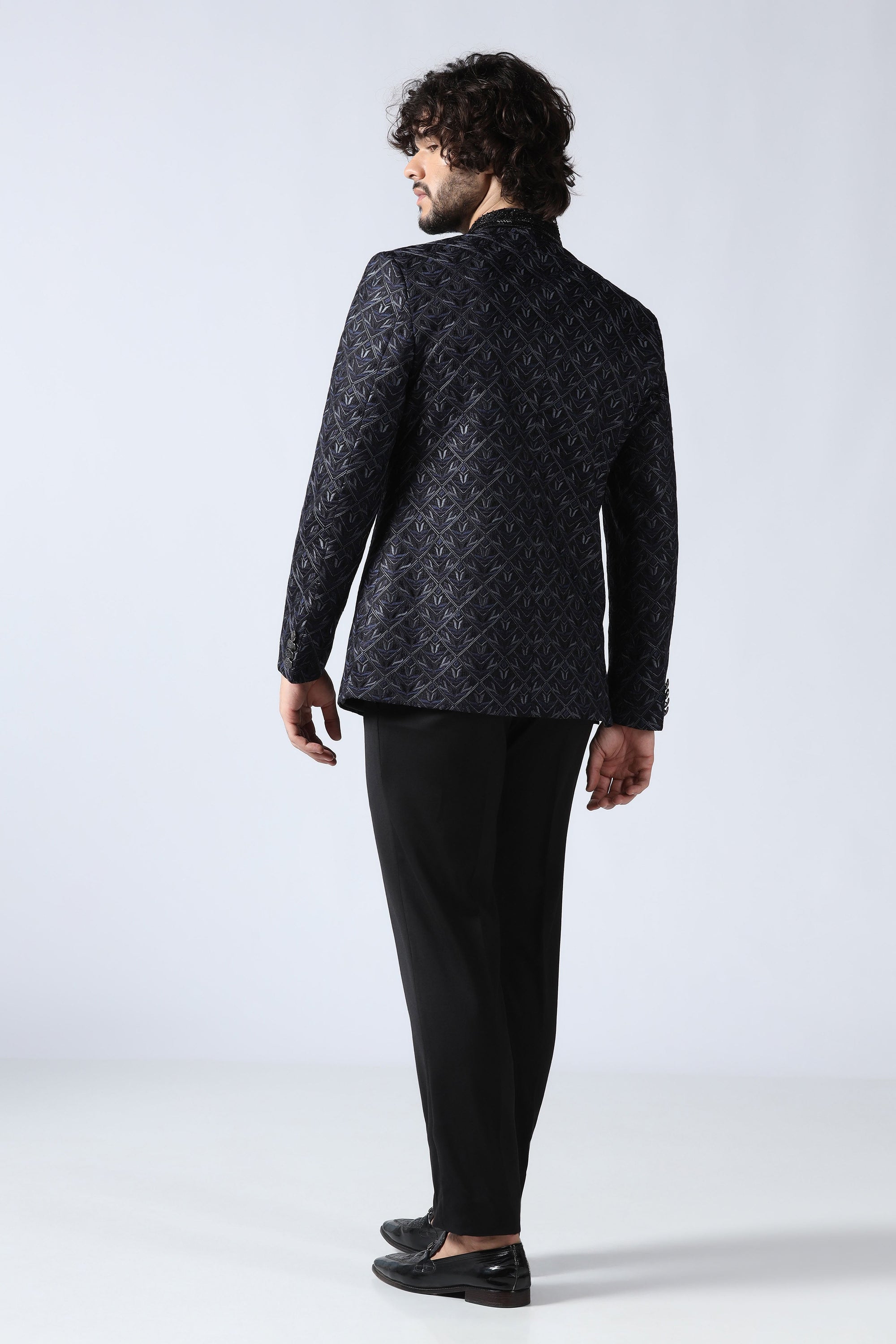 Navy Geometric Bandhgala