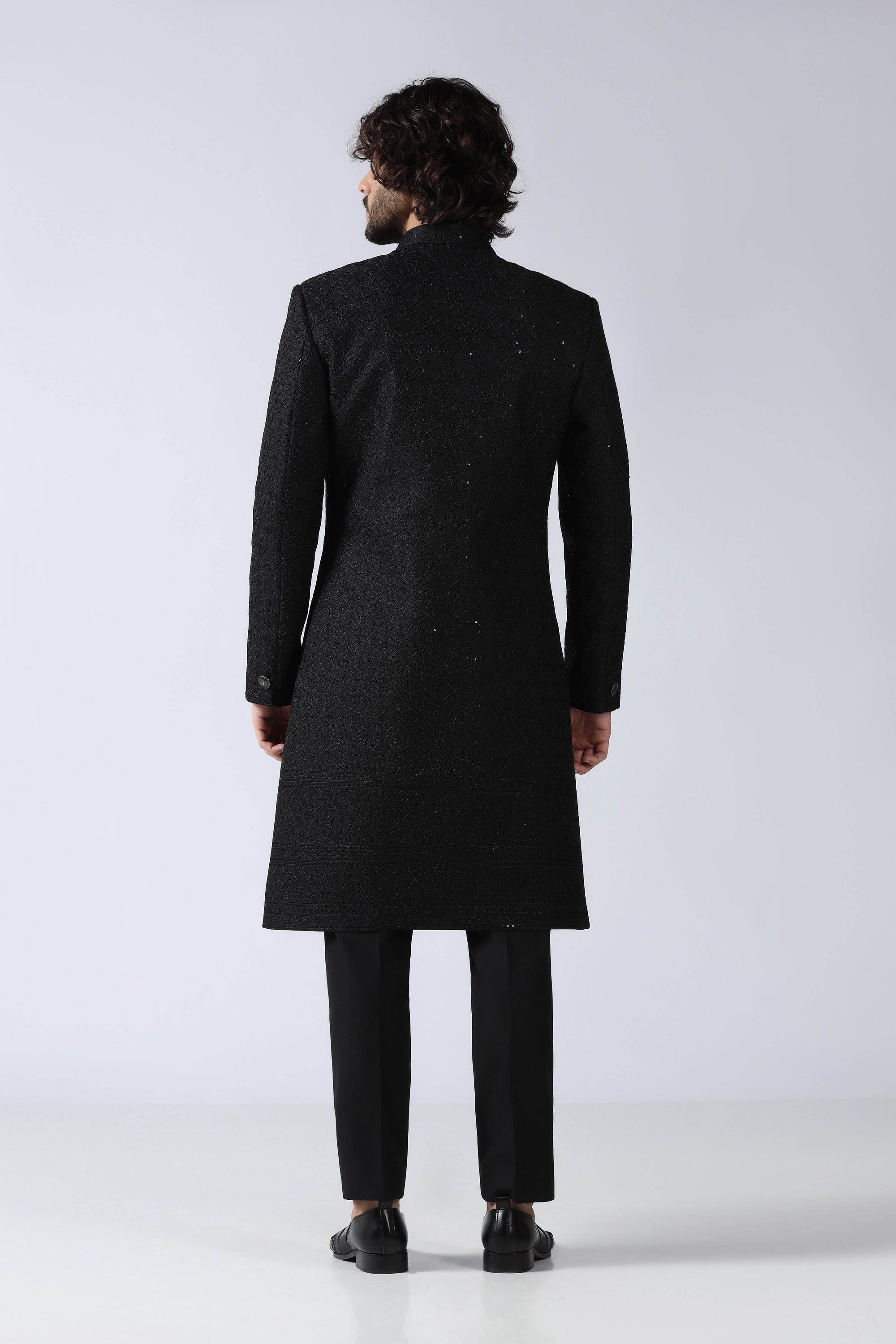 Black Embroidered Indowestern