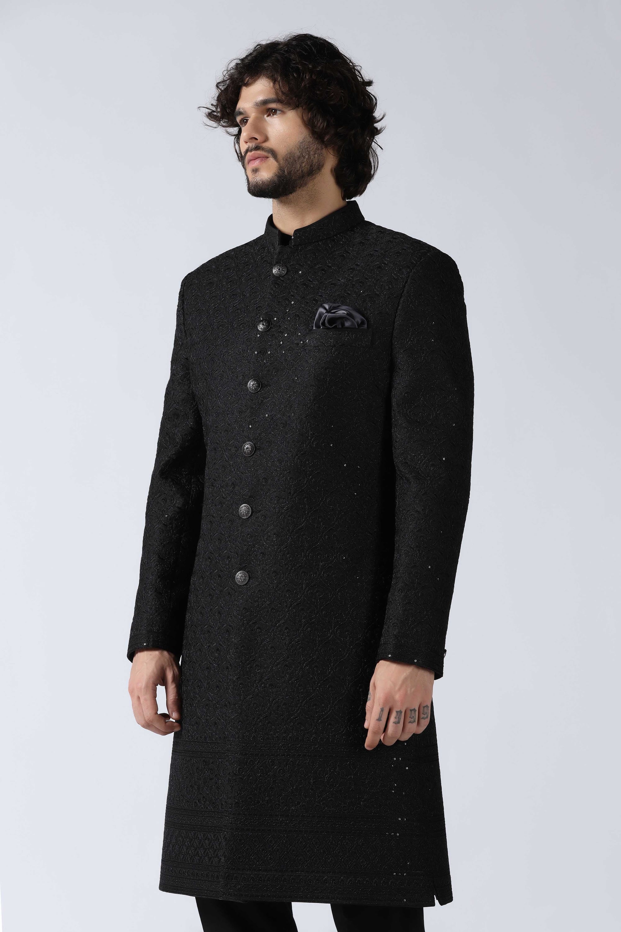 Black Embroidered Indowestern