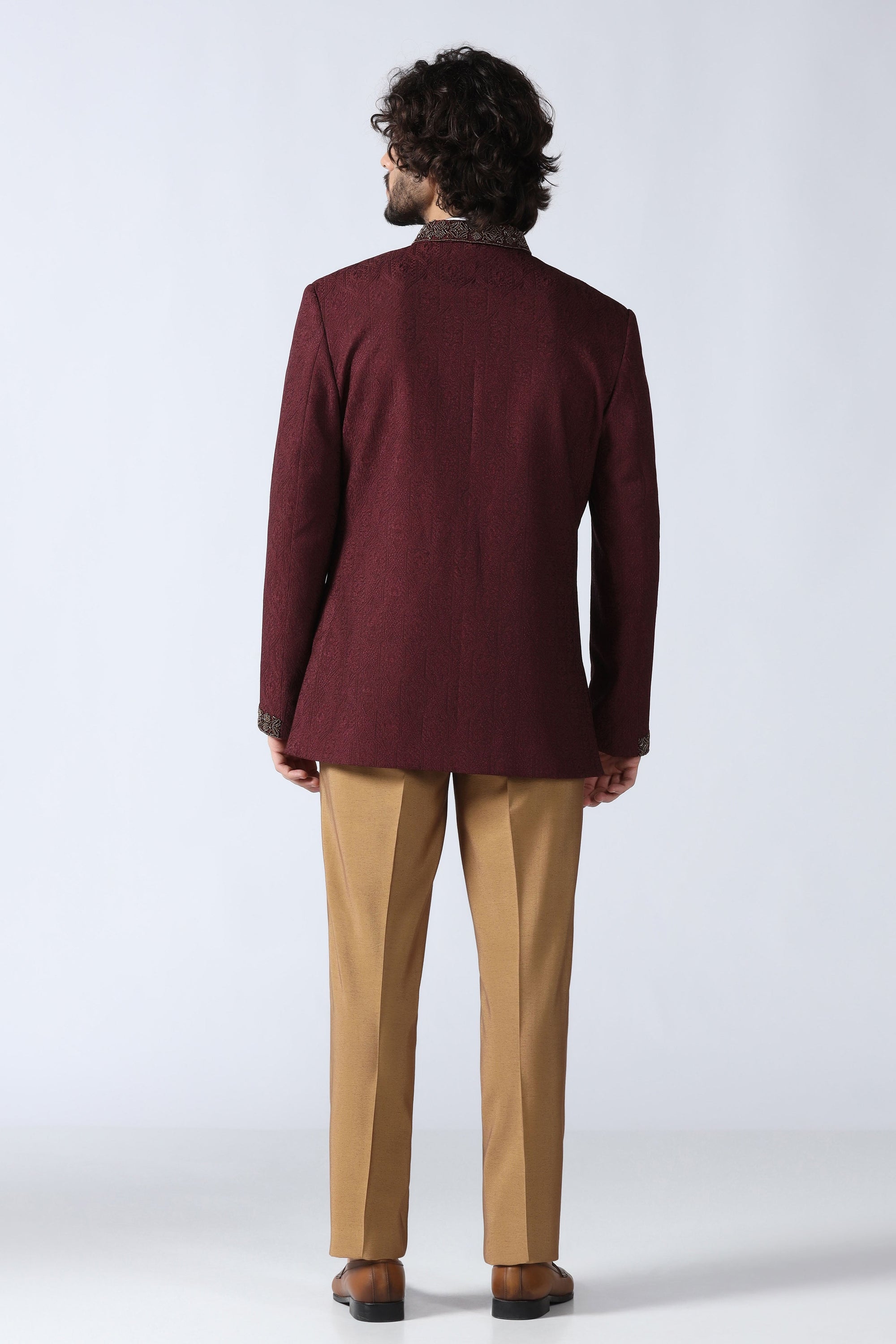 Wine Embroidered Bandhgala