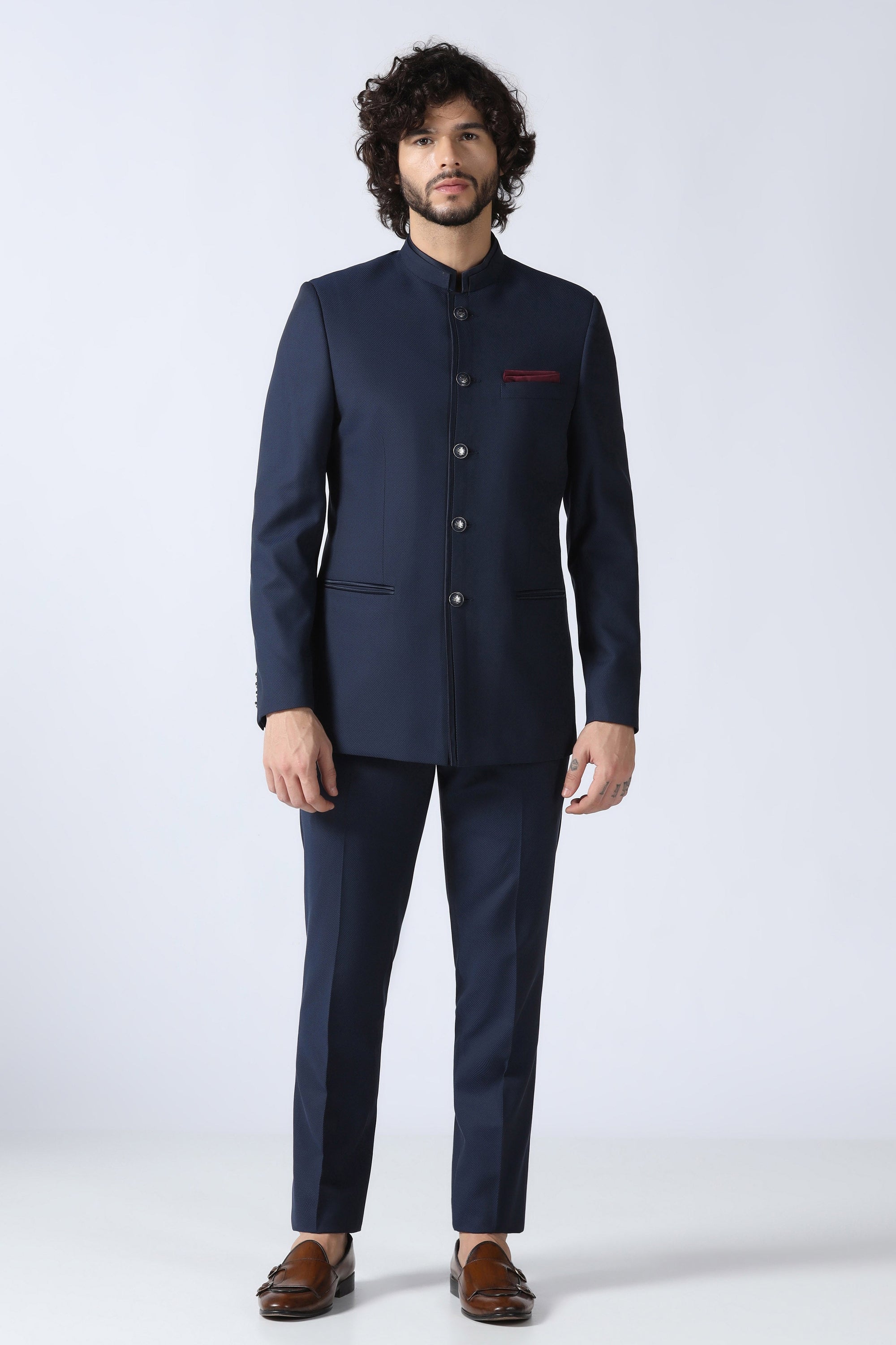 Navy Textured Bandhgala