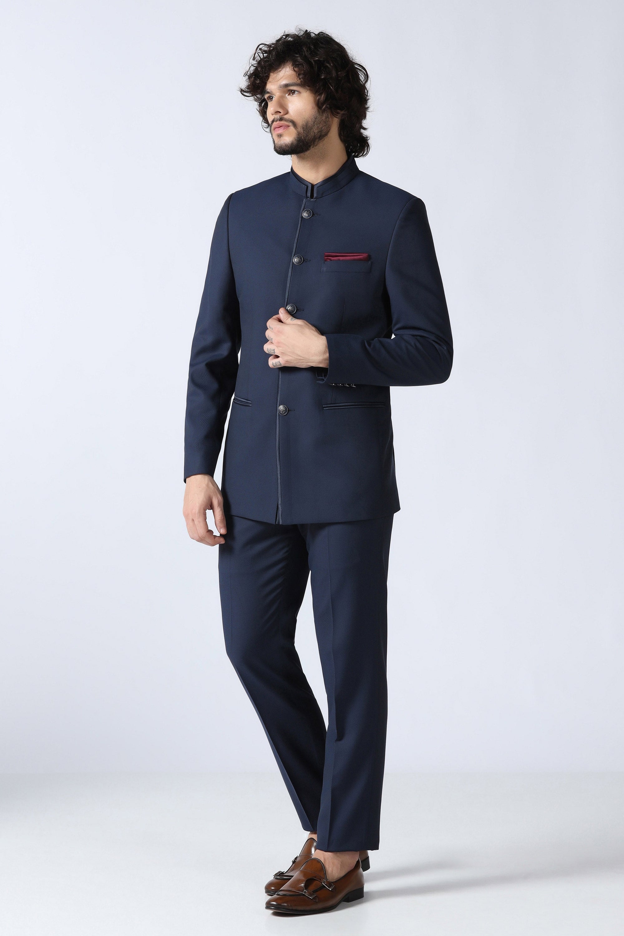 Navy Textured Bandhgala