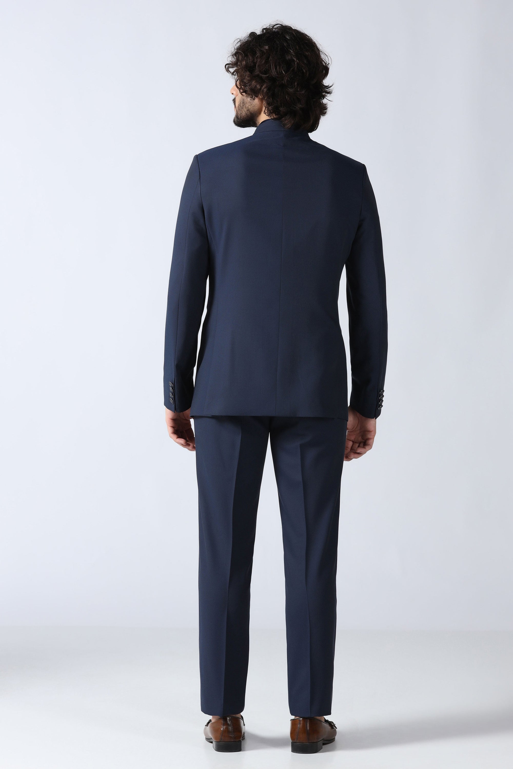 Navy Textured Bandhgala