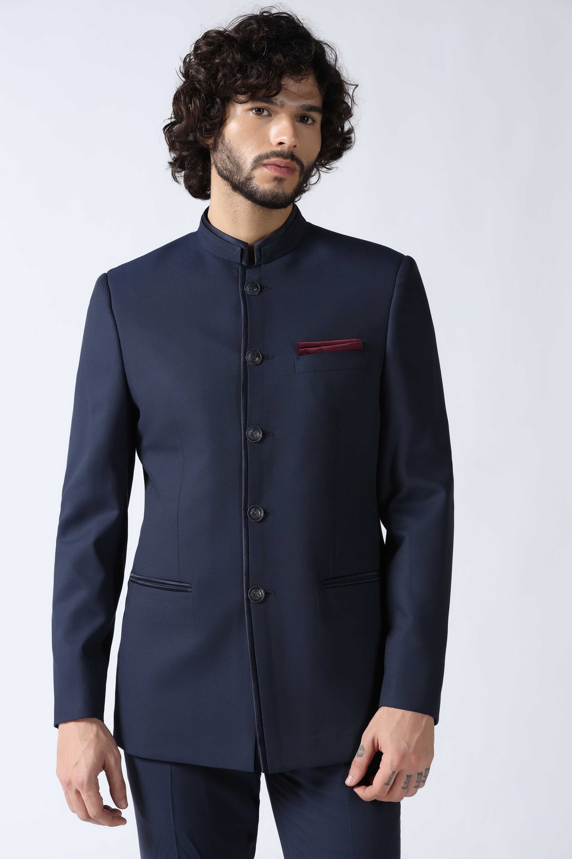 Navy Textured Bandhgala