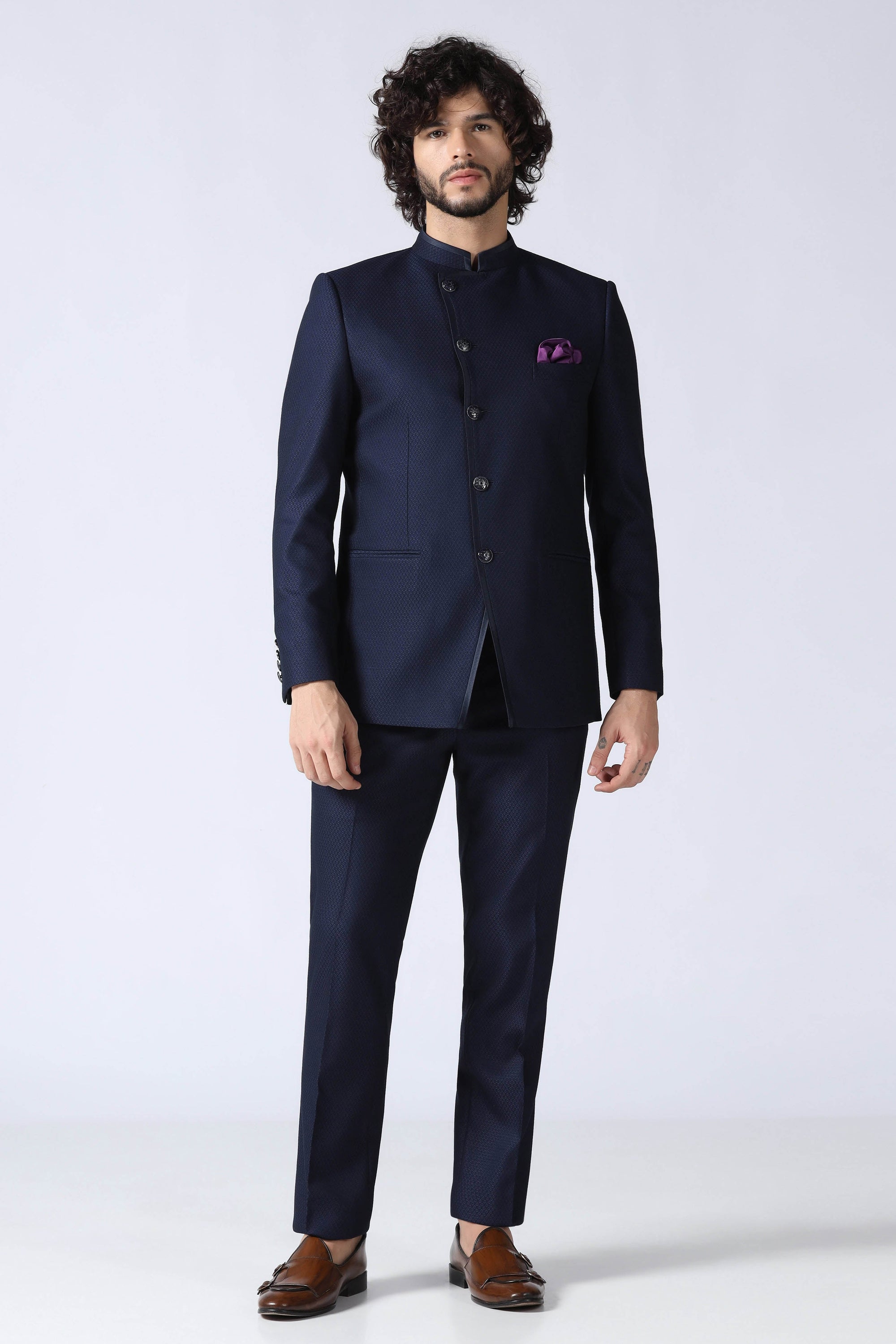 Navy Textured Bandhgala