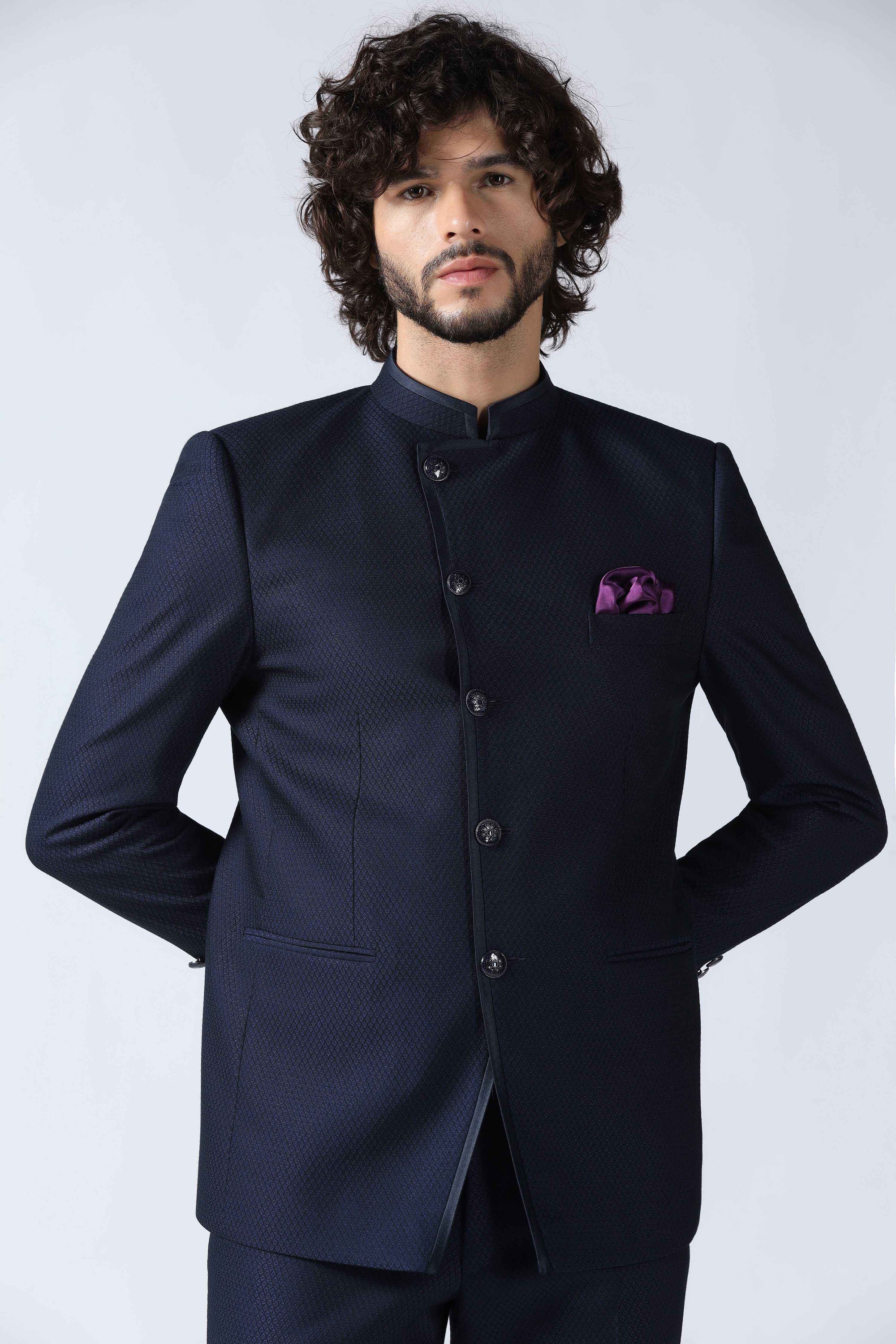 Navy Textured Bandhgala
