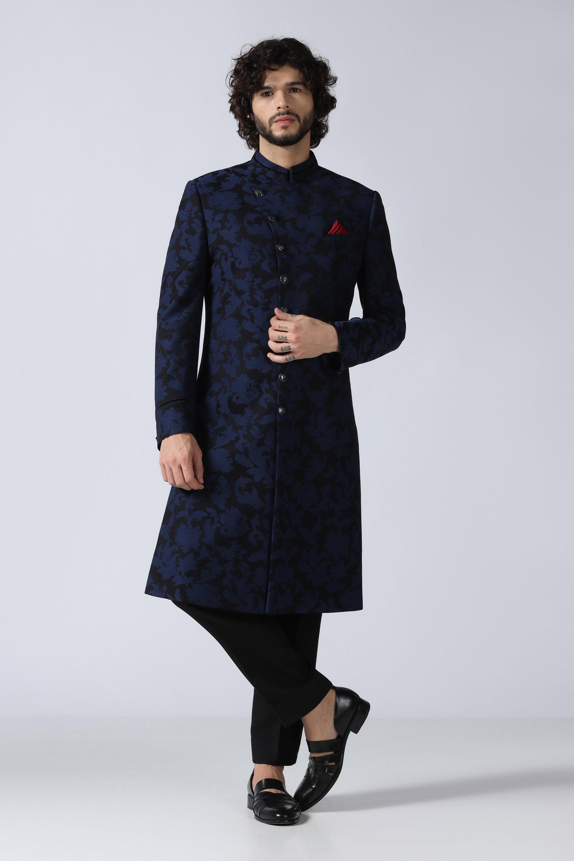 Navy Embroidered Indowestern