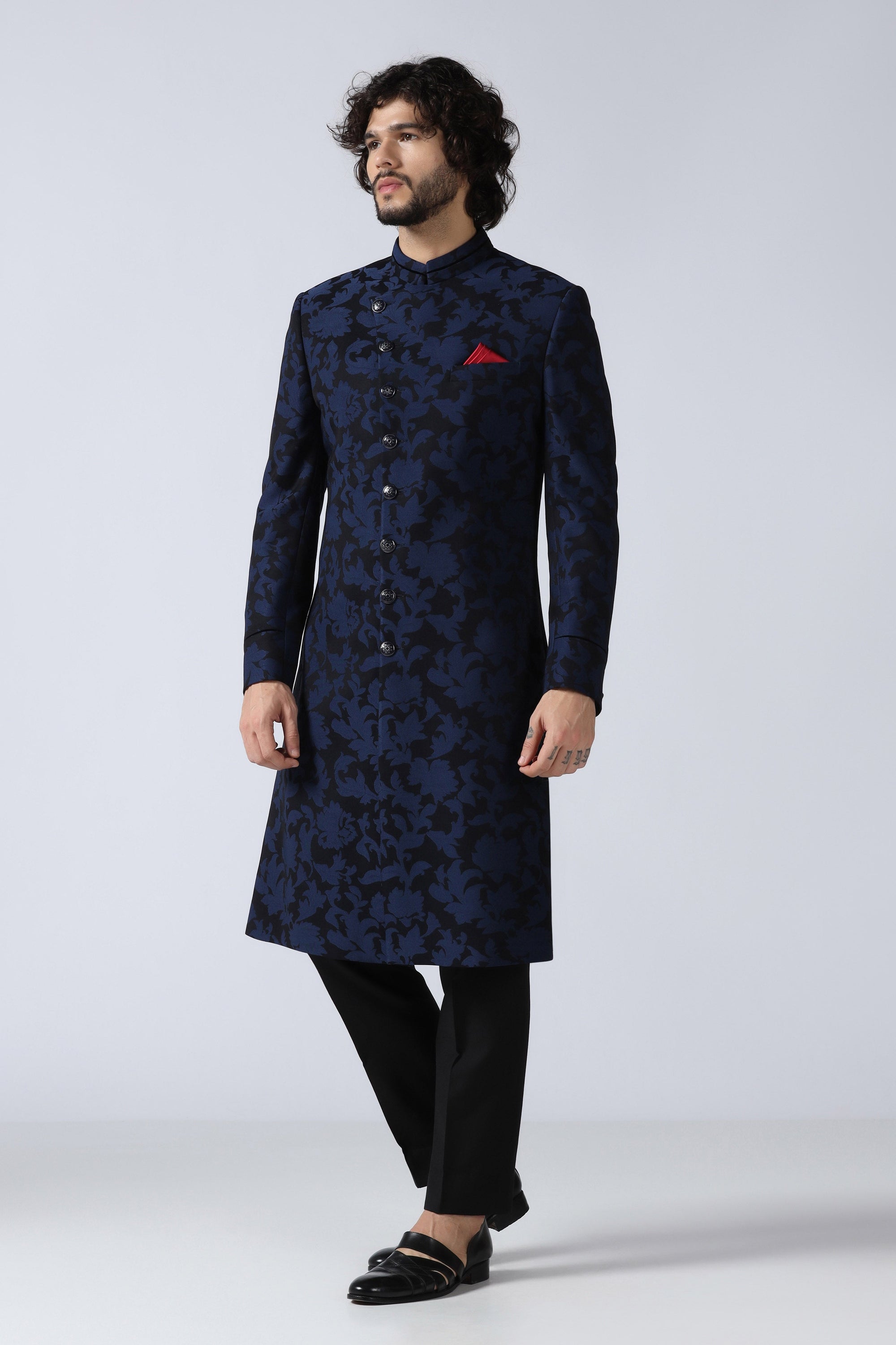 Navy Embroidered Indowestern