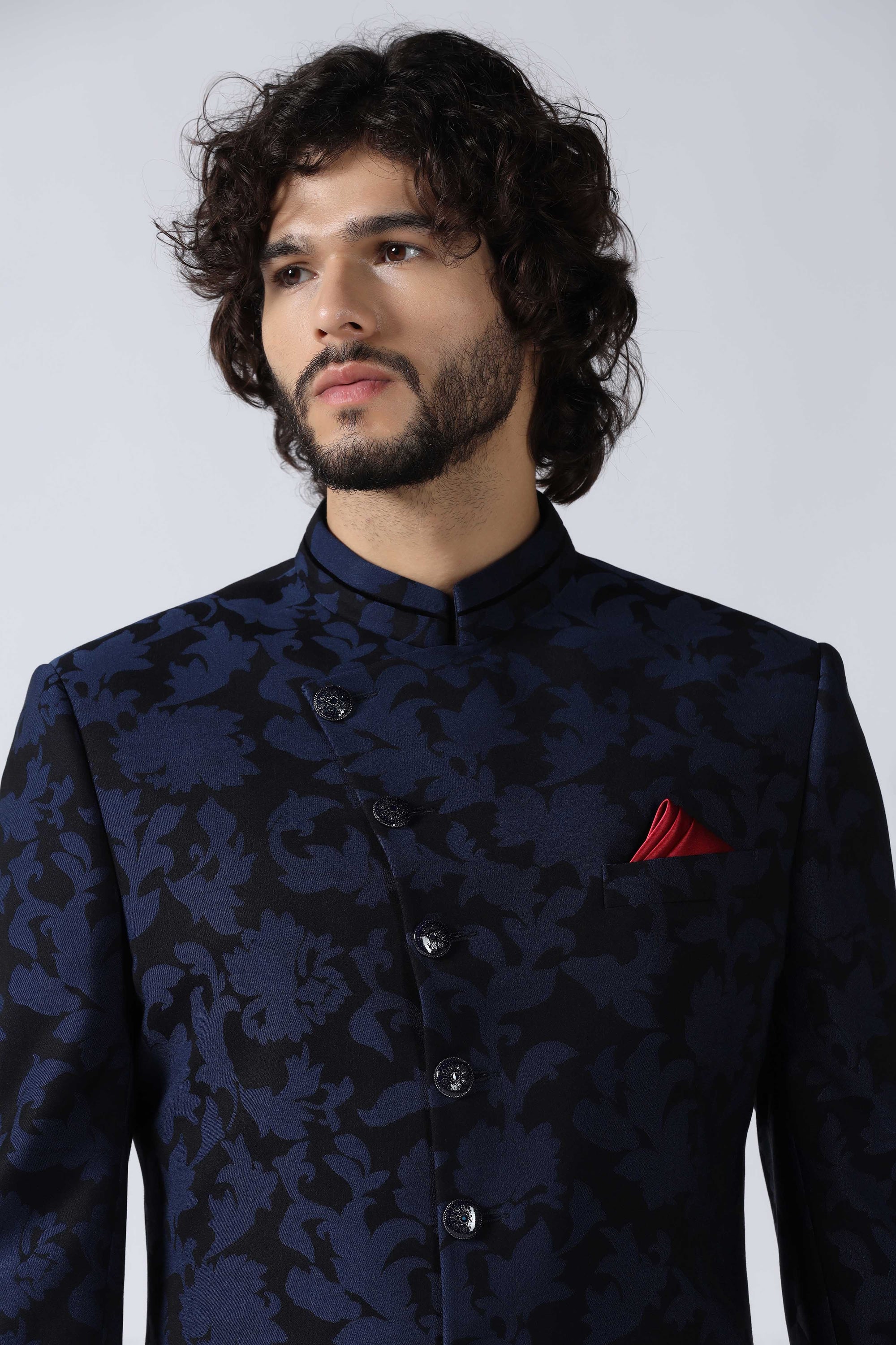 Navy Embroidered Indowestern