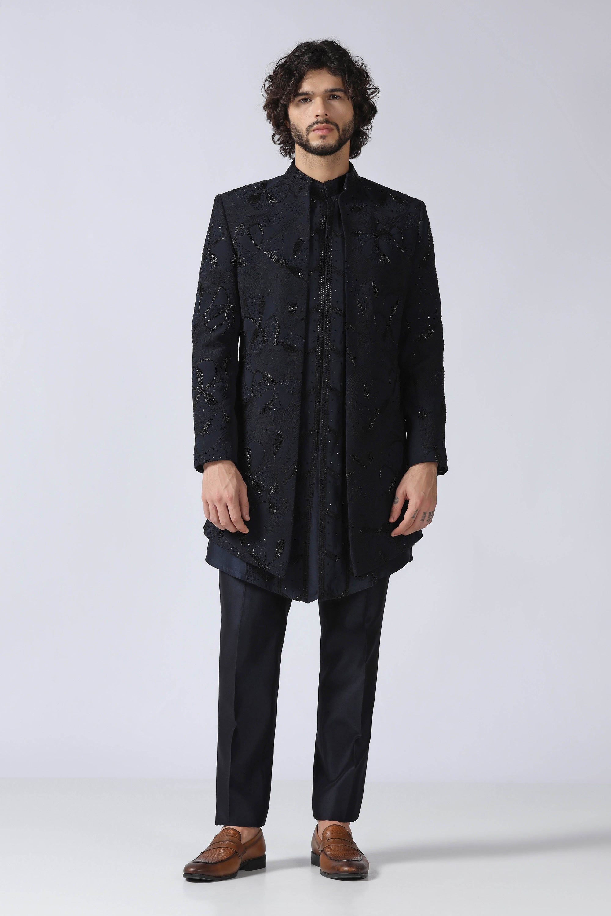 Navy Embroidered Indowestern