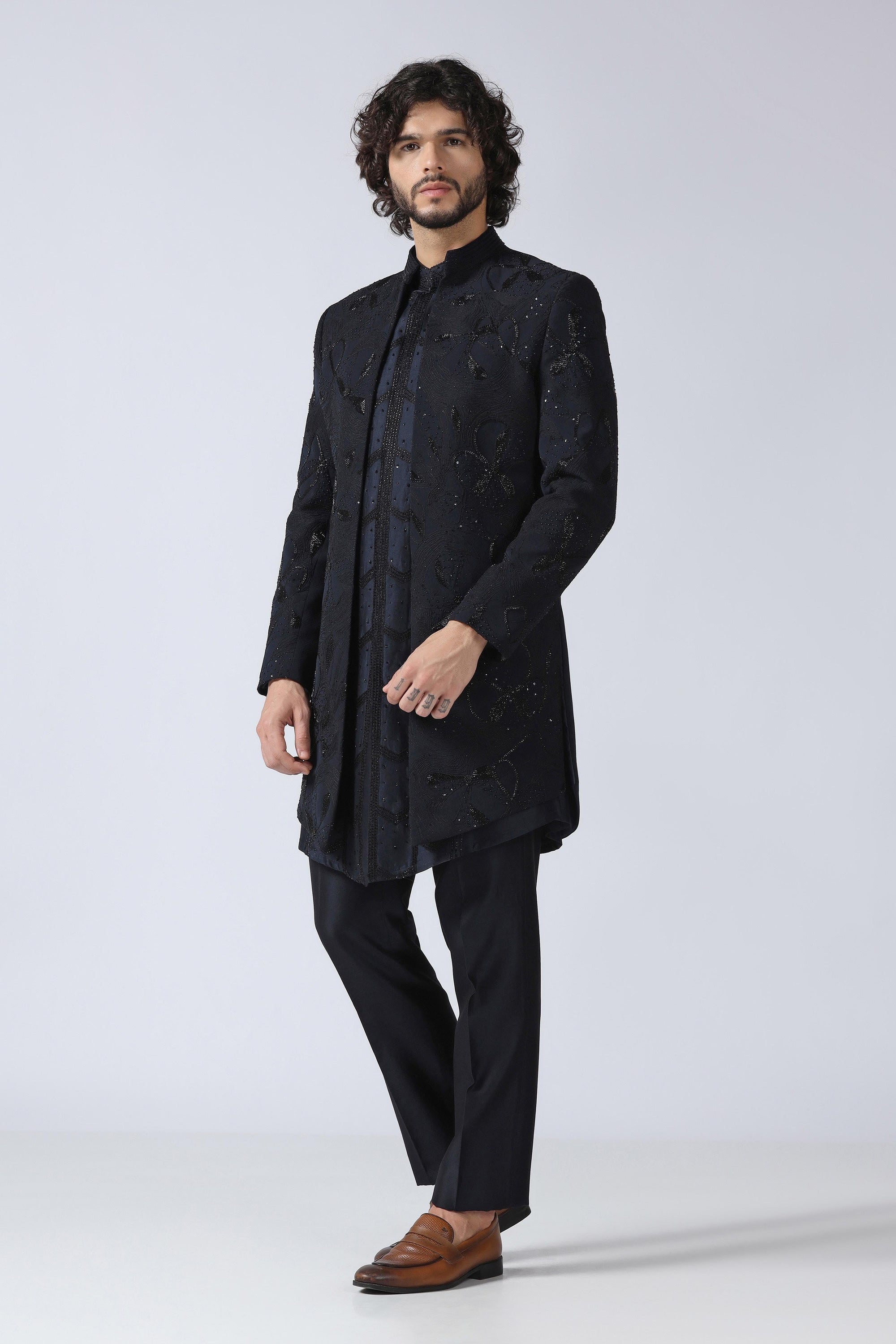 Navy Embroidered Indowestern