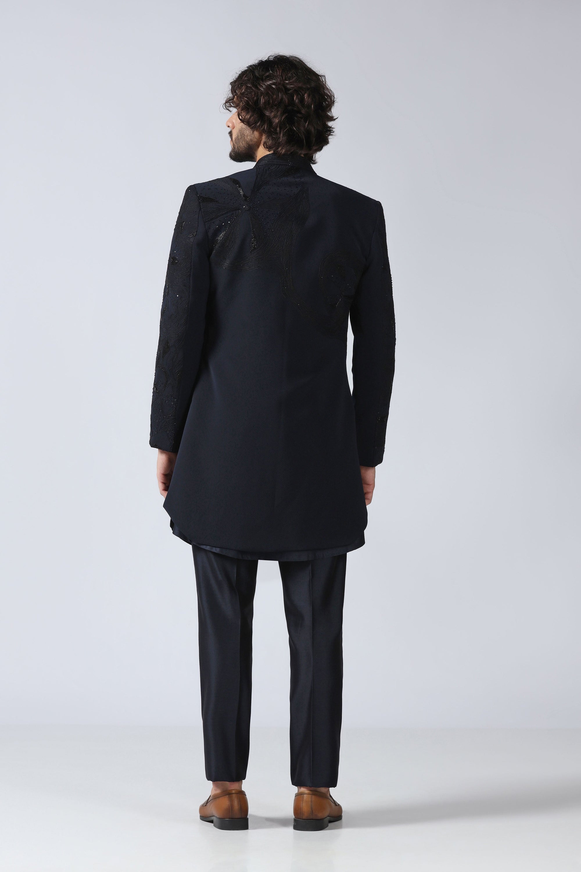 Navy Embroidered Indowestern