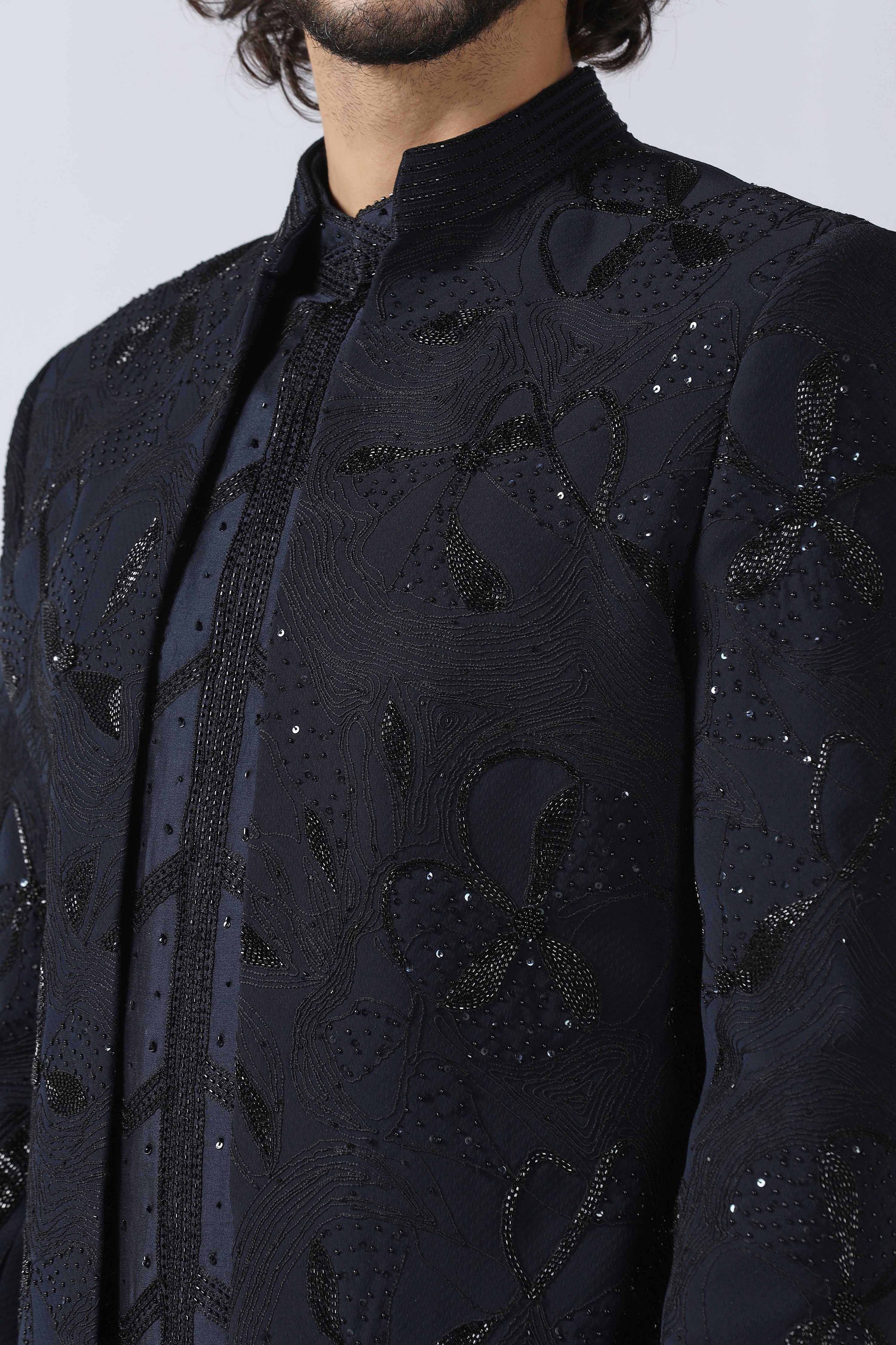 Navy Embroidered Indowestern