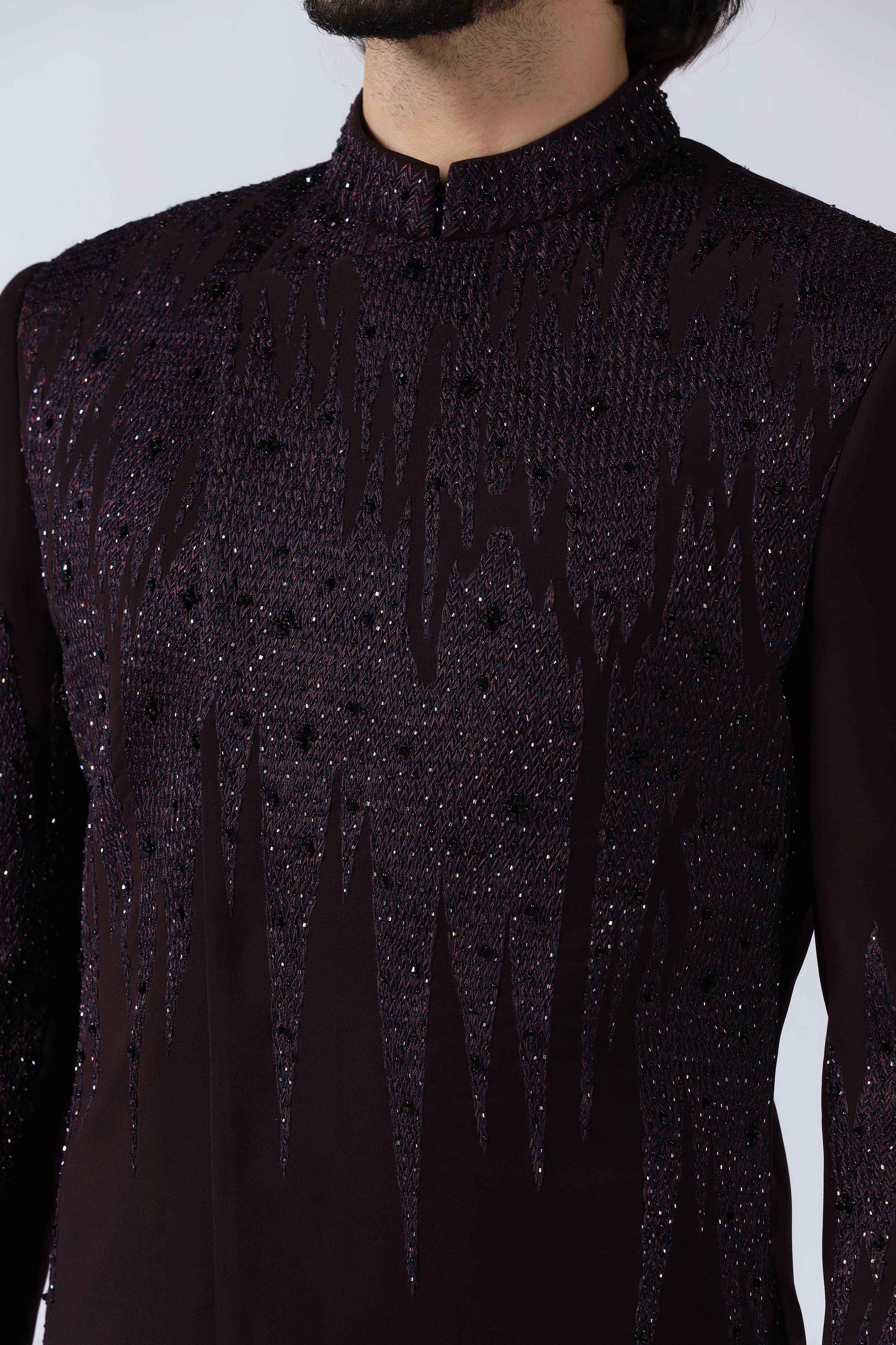 Wine Embroidered Indowestern