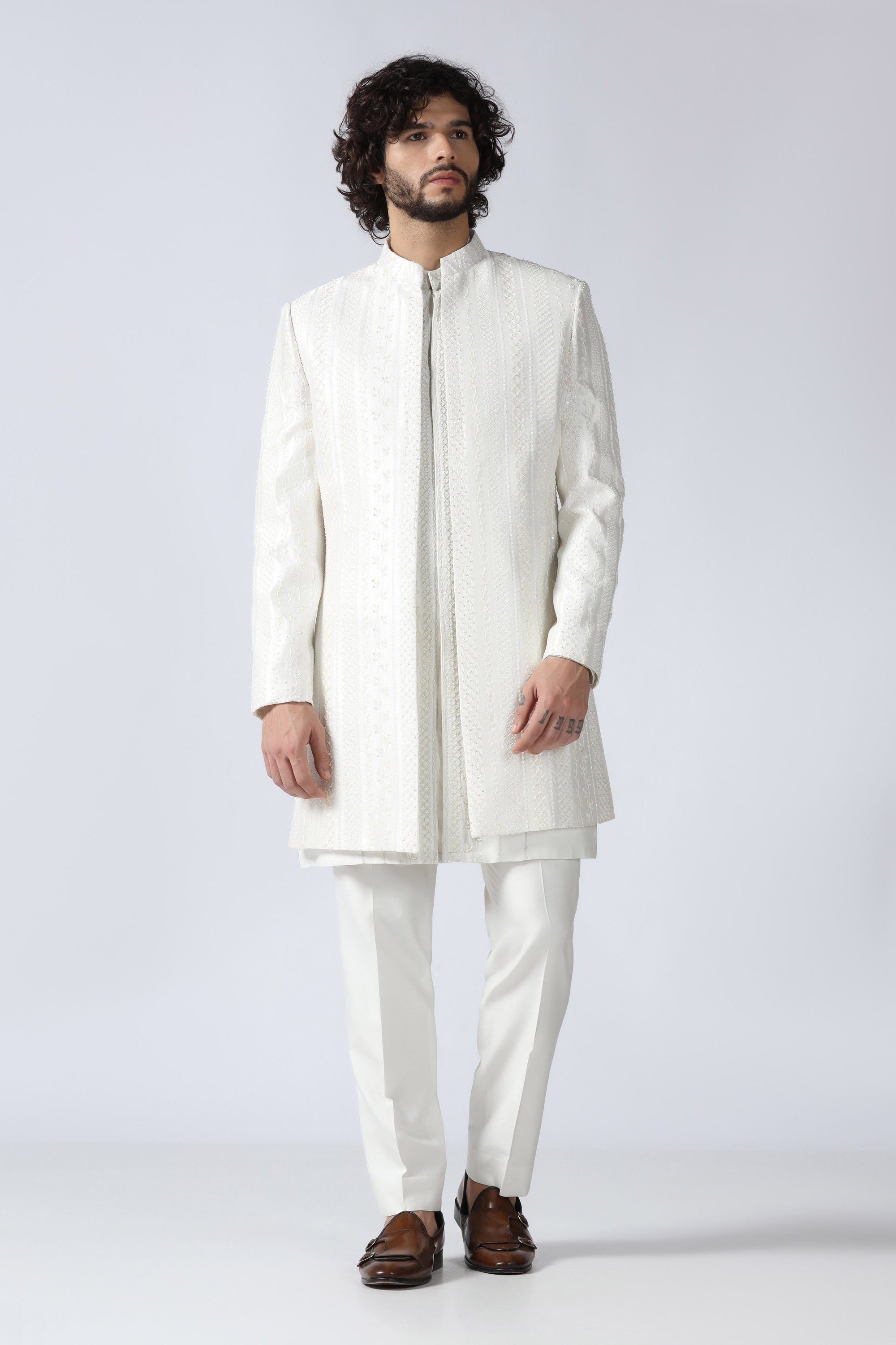 Ivory Embroidered Indowestern