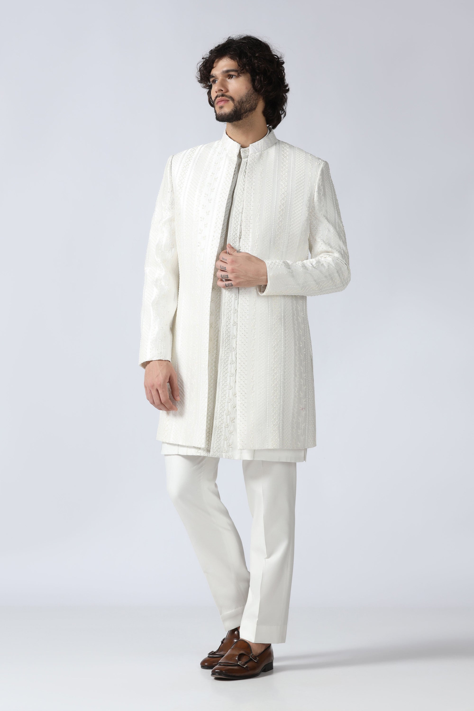 Ivory Embroidered Indowestern