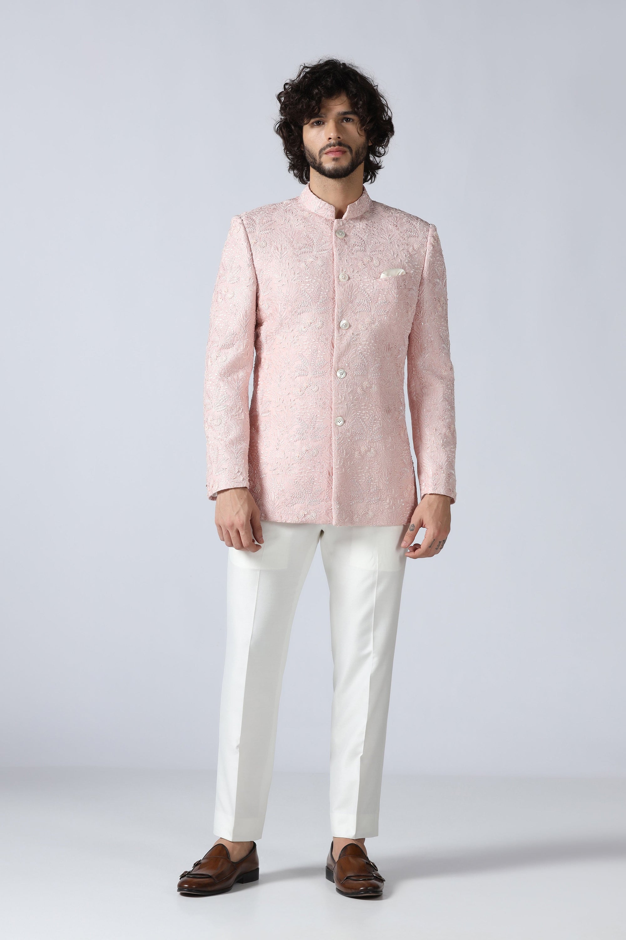 Pink Embroidered Bandhgala