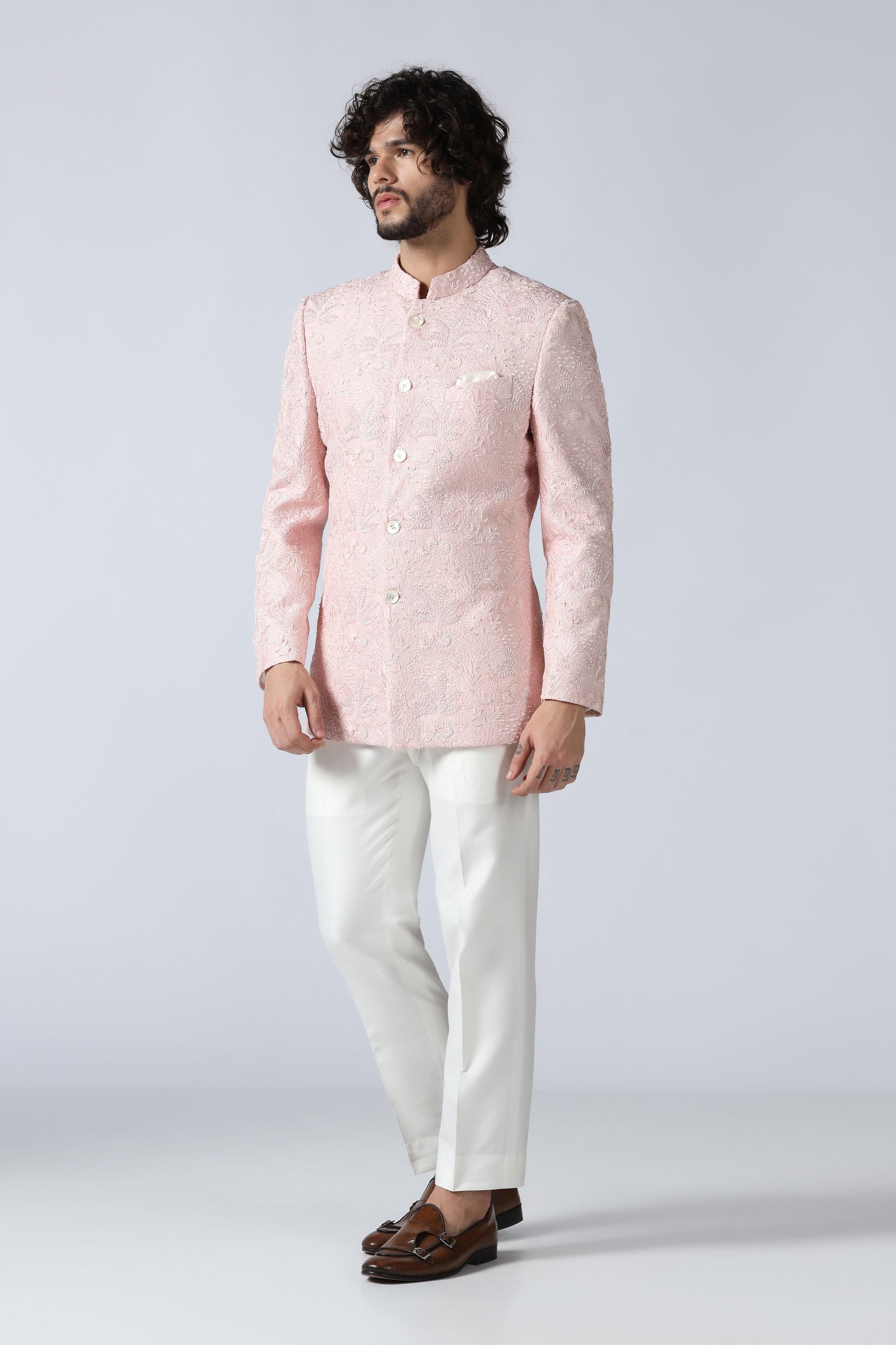 Pink Embroidered Bandhgala