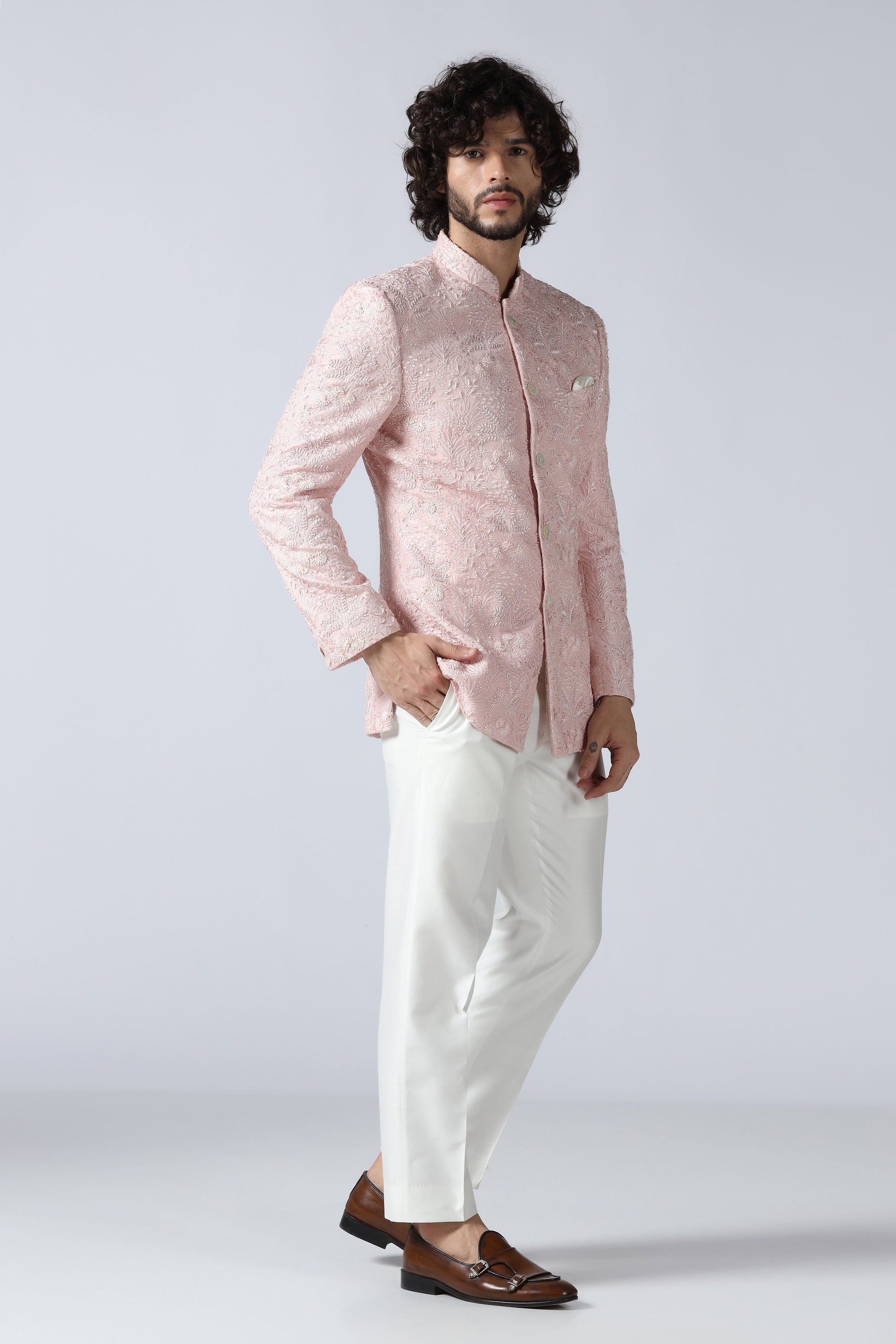 Pink Embroidered Bandhgala